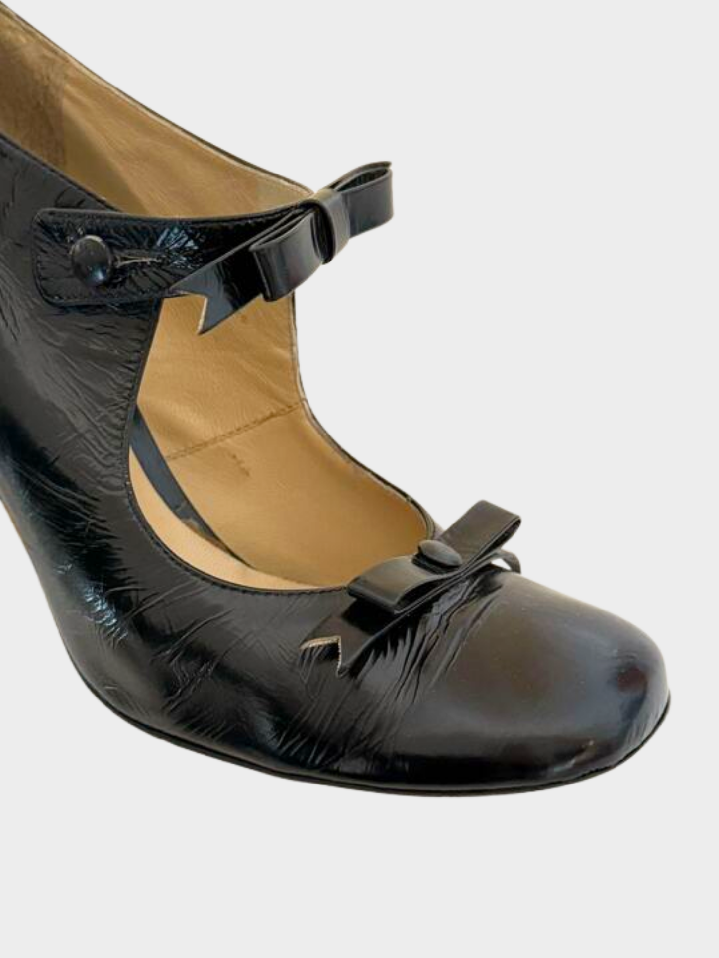 Chloe 1990s Black Patent Leather Mary Jane Bow Heels