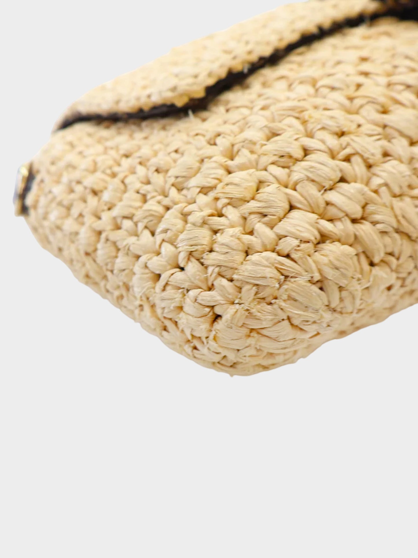 Fendi 2021 Beige Crochet Raffia Baguette