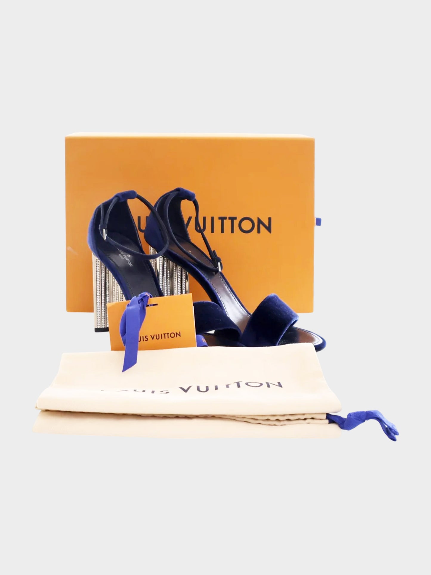Louis Vuitton 2018 Navy Blue Velvet Silhouette Crystal Embellished Heels