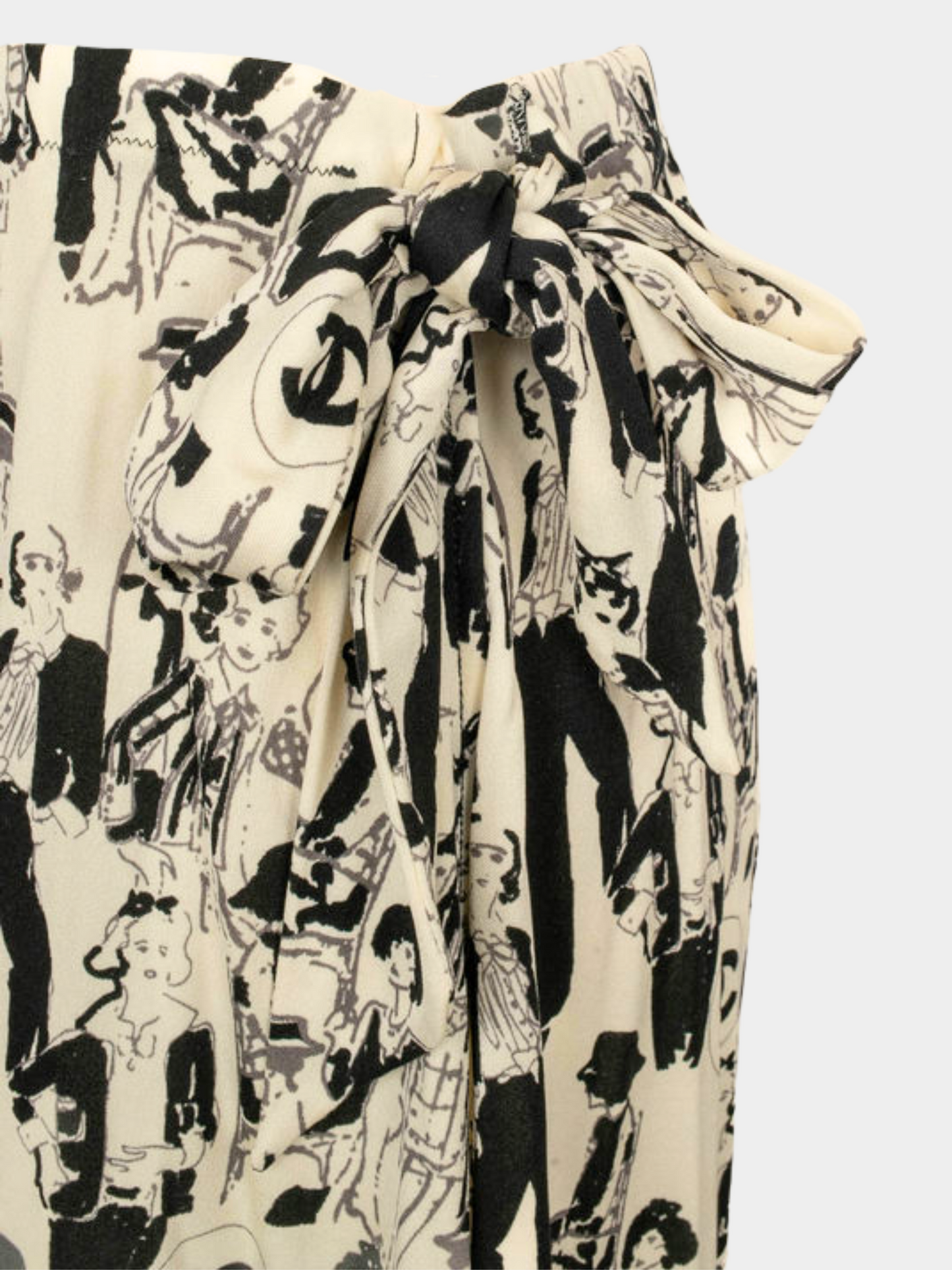 Chanel SS 2003 Black and White Silk Silhouette Skirt