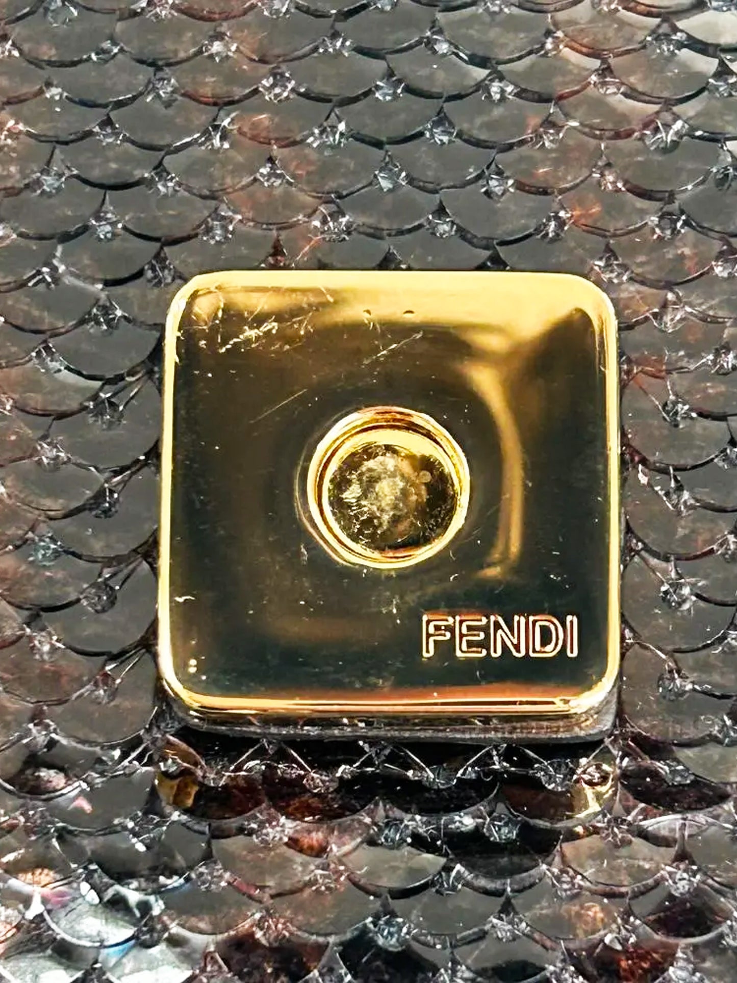 Fendi 2020s Karung Effect Sequin Mini Baguette