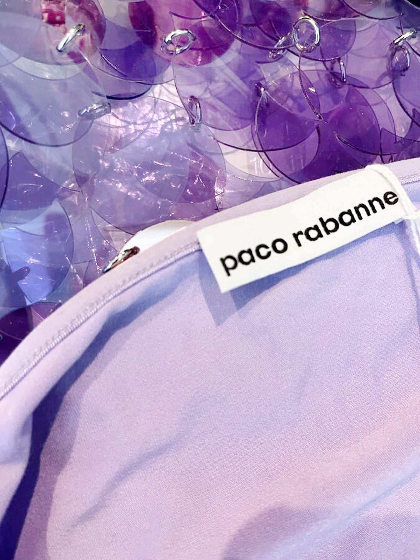 Paco Rabanne SS 2022 Purple PVC and Silver Metal Disc Skirt