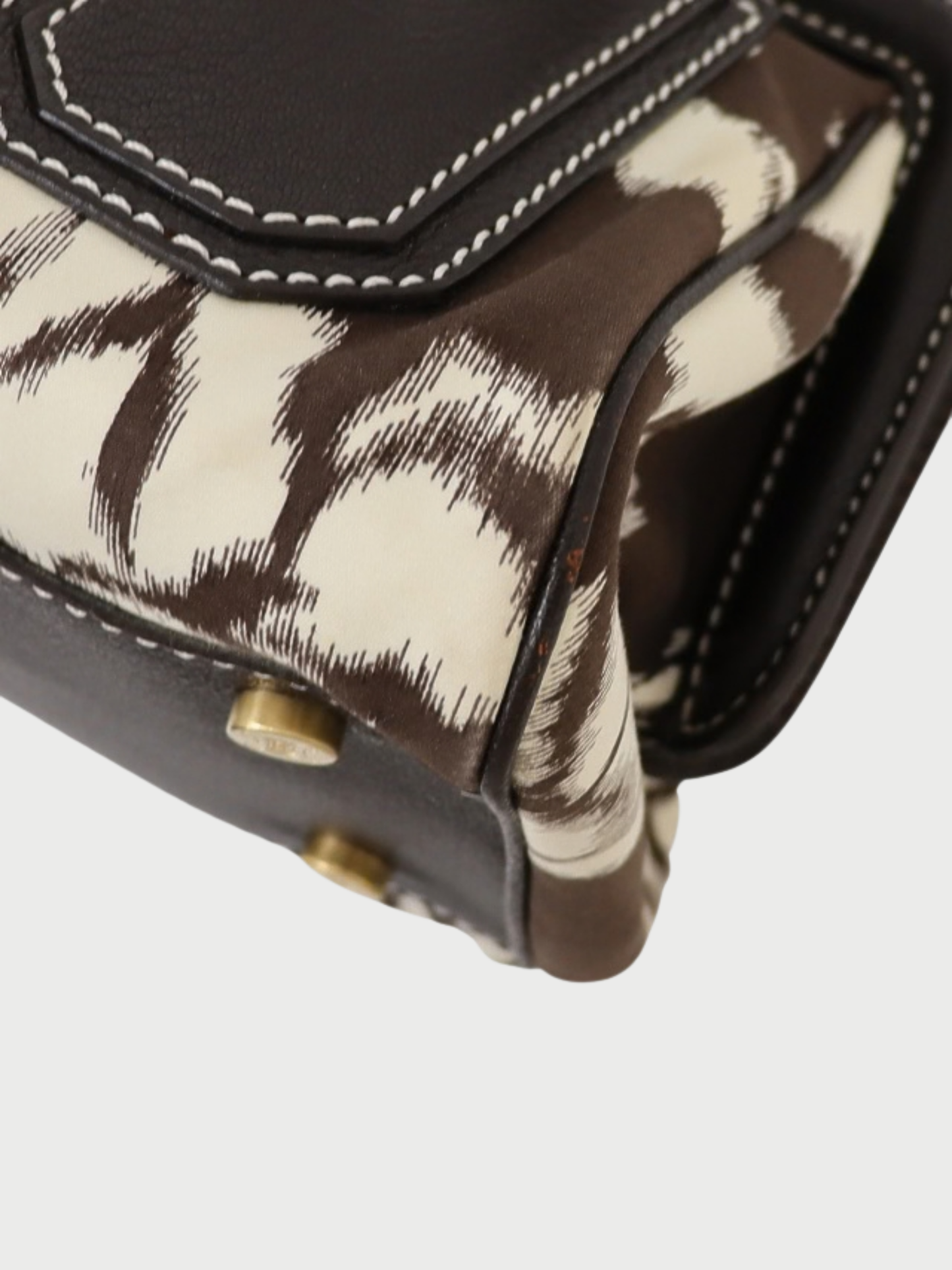 Celine AW 2004 Brown White Triomphe Nylon Leather Handbag