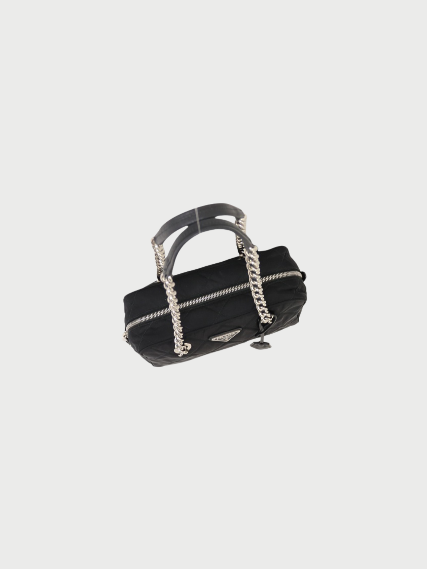 Prada 2000s Black Quilted Nylon Leather Triangle Logo Chain Tote Bag