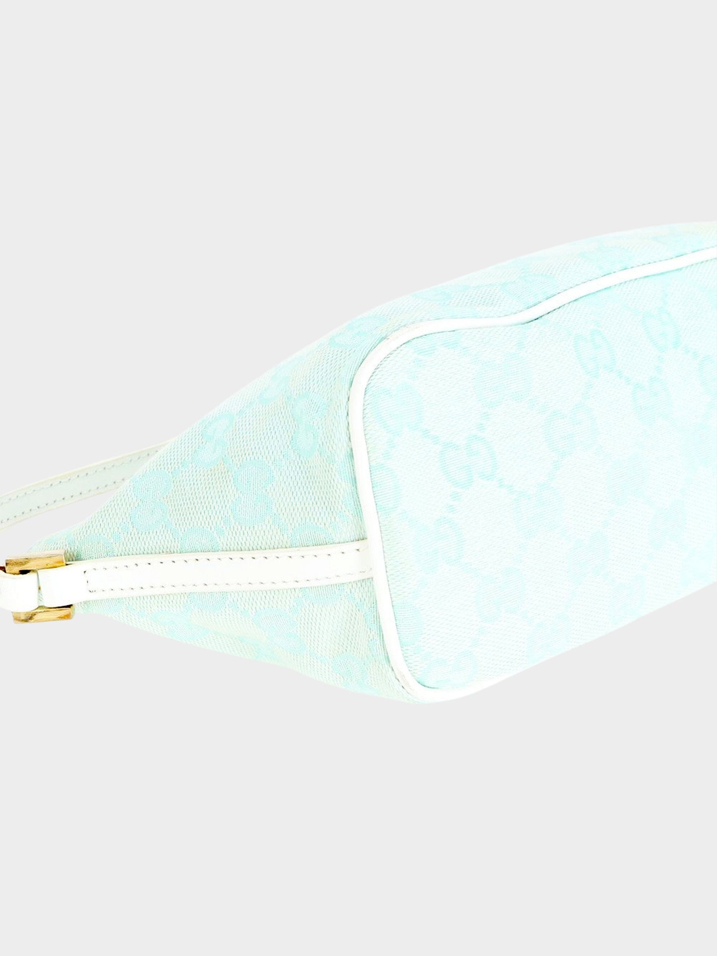 Gucci 2000s Blue and White GG Canvas and Leather Pouch