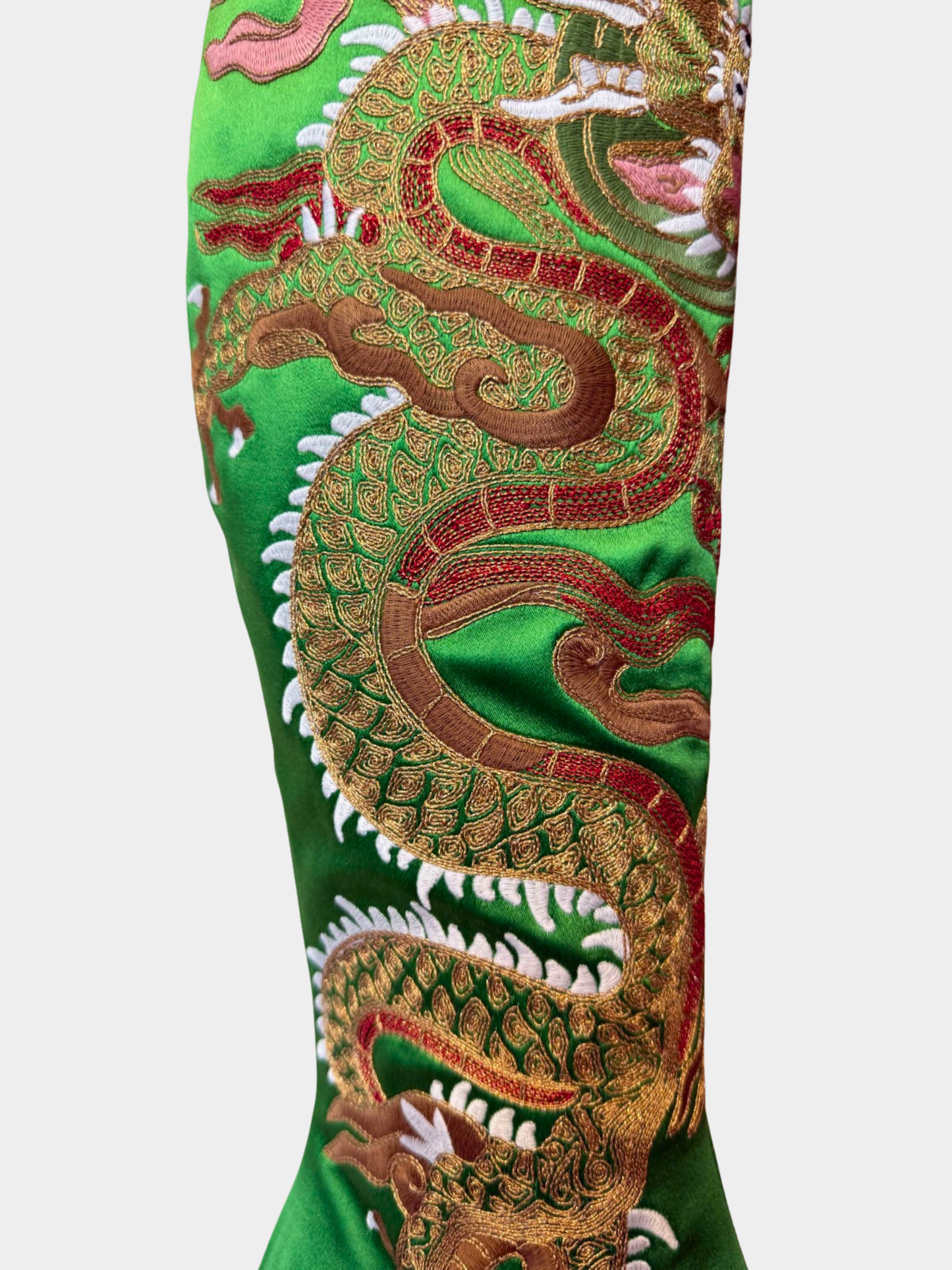 Gucci 2017 Green Dragon-Embroidered Satin Knee-High Boots