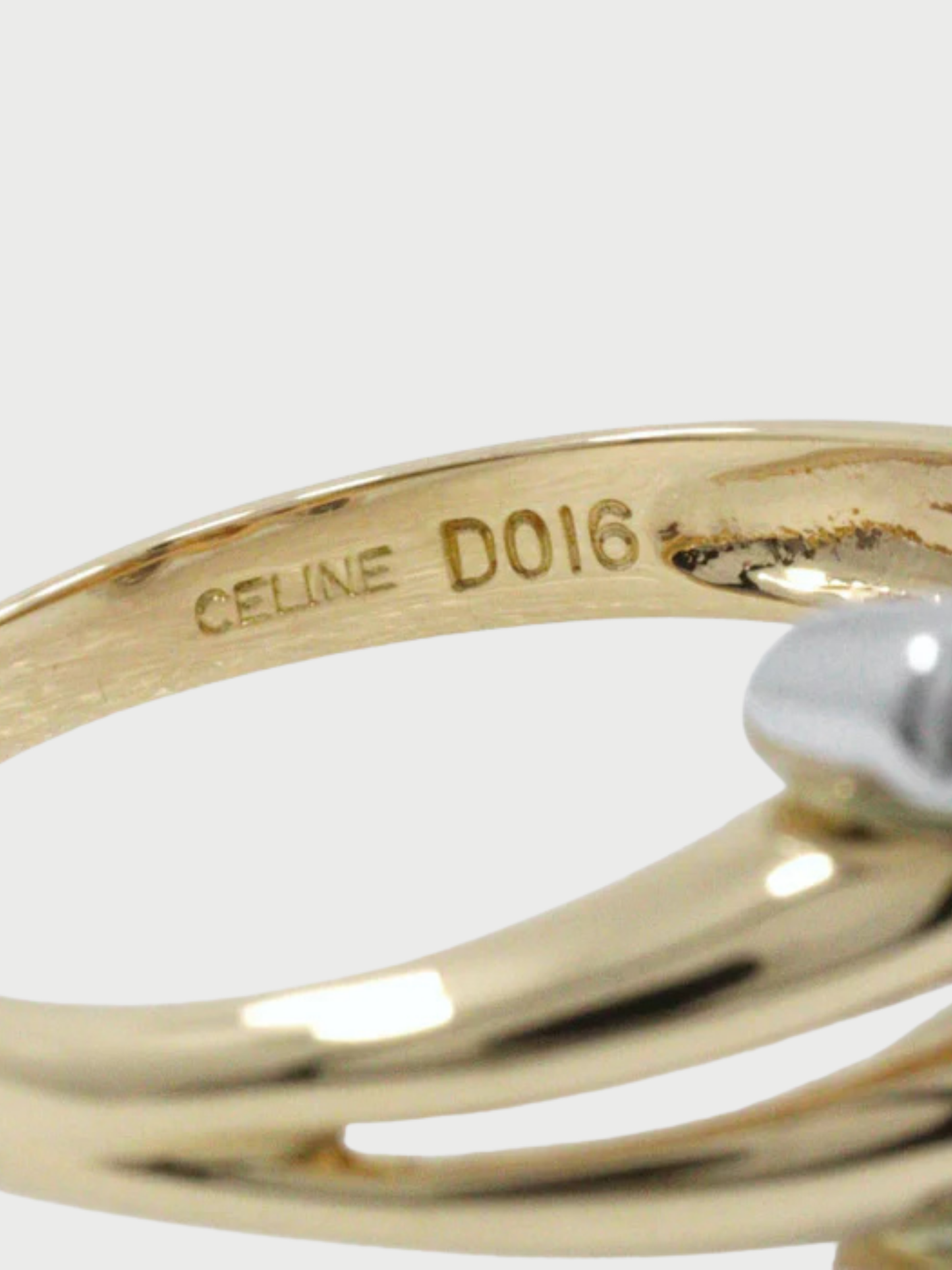 Celine 2000s Gold Platinum Diamond Macadam Ring
