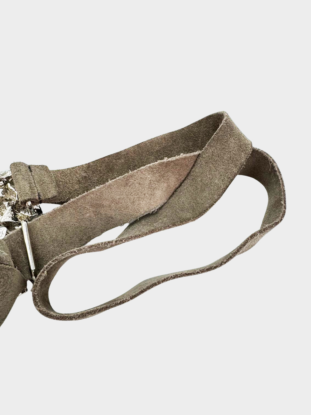 Yves Saint Laurent 1990s Rare Brown Suede and Silver Metal Buckle Belt