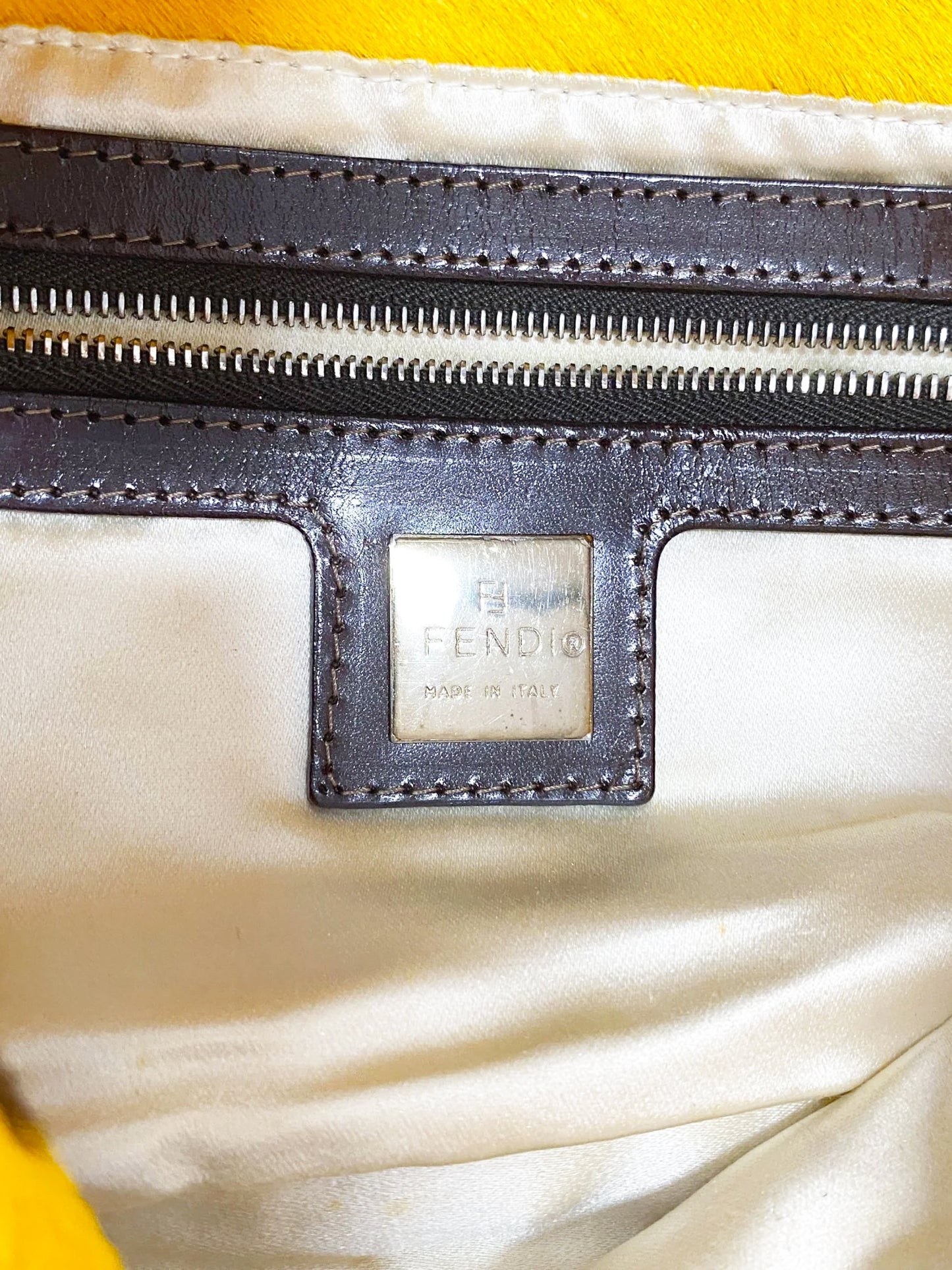 Fendi 2000s Yellow and Brown Pony Hair Cow Print Baguette
