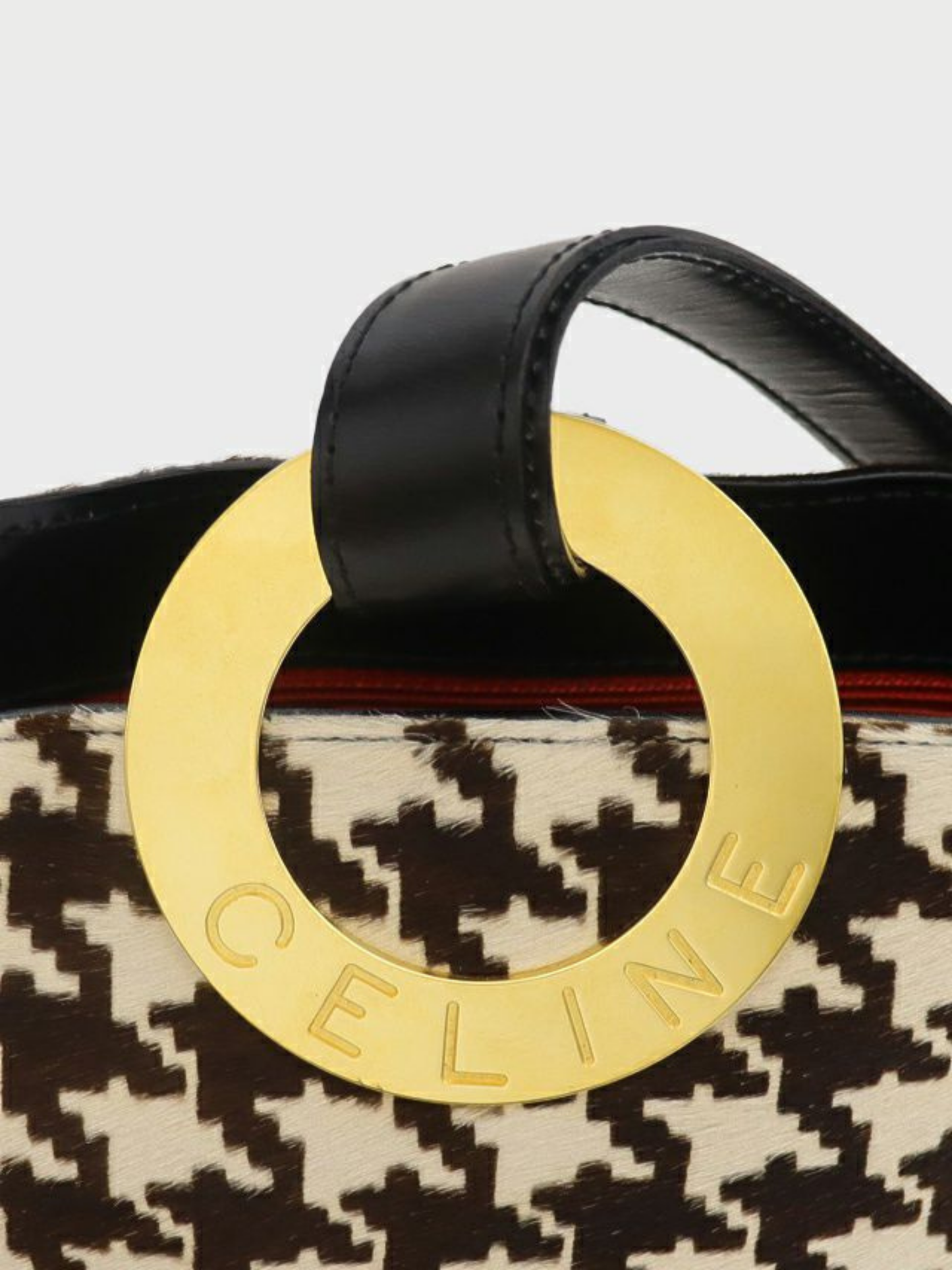 Celine 2000s Brown White Black Calf Hair Circle Logo Shoulder Bag
