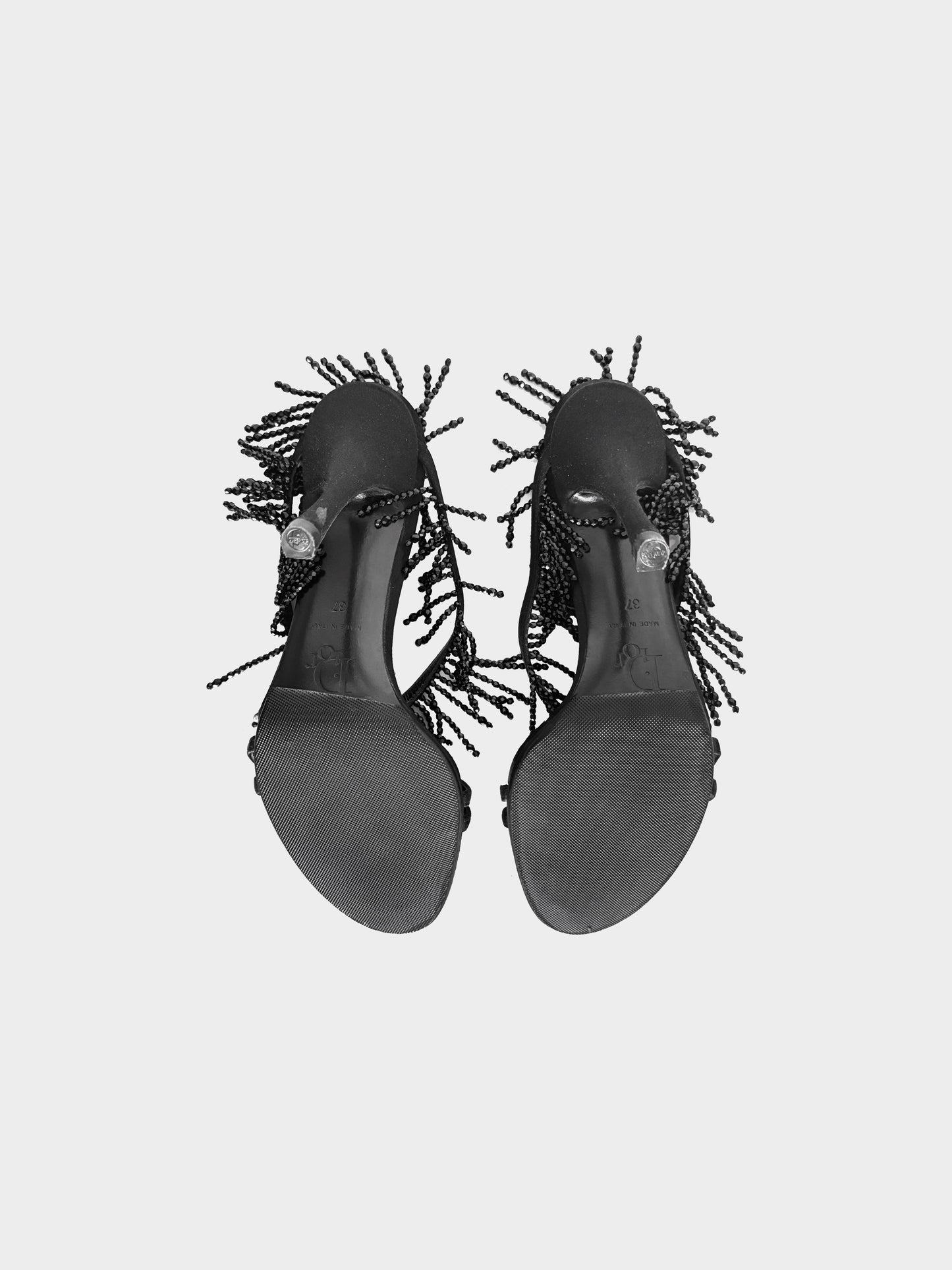Christian Dior 2000s Black Satin and Beaded Fringe Heels