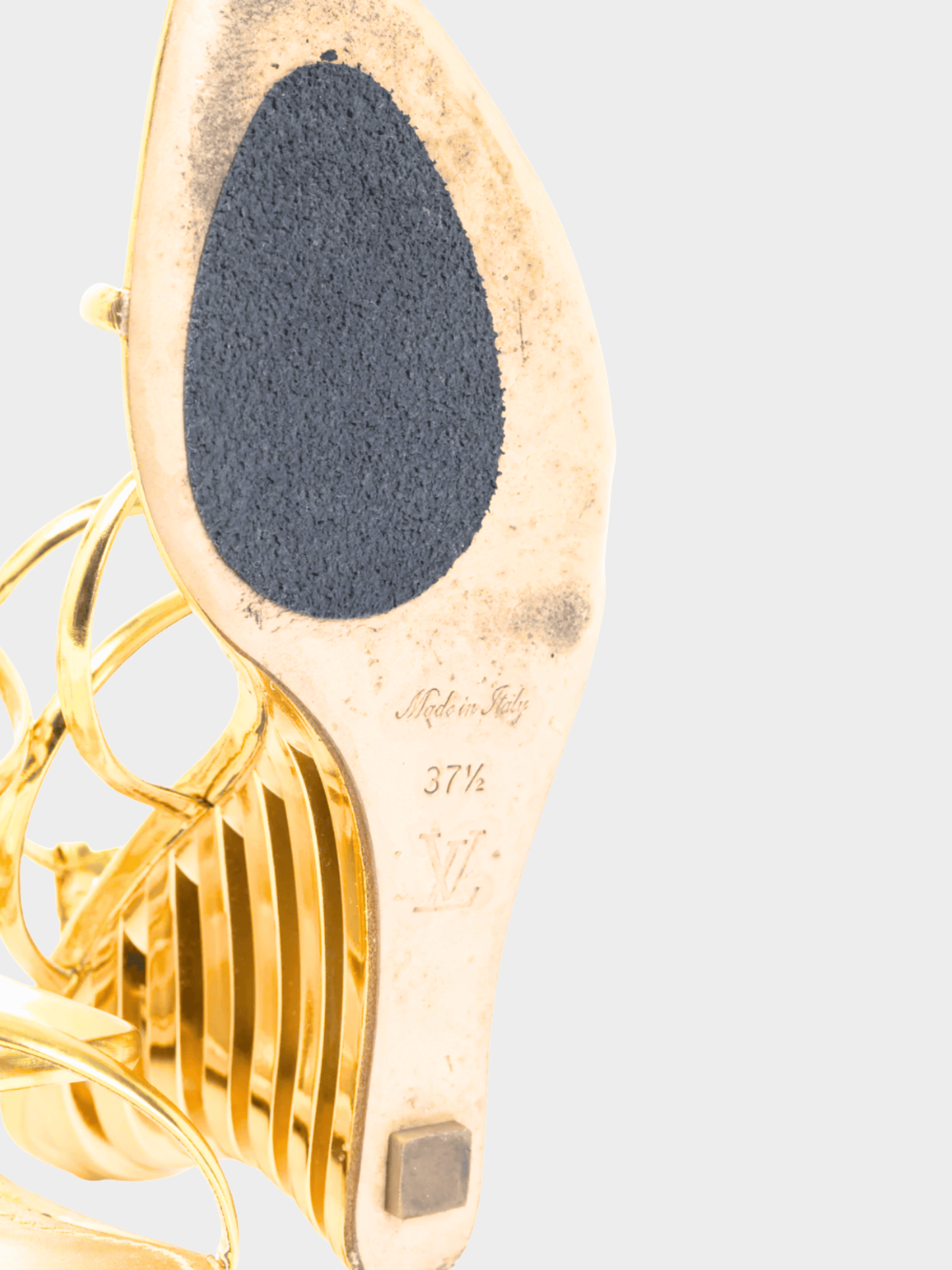 Louis Vuitton 2000s Metallic Gold Leather Cut-out Wedge Sandals