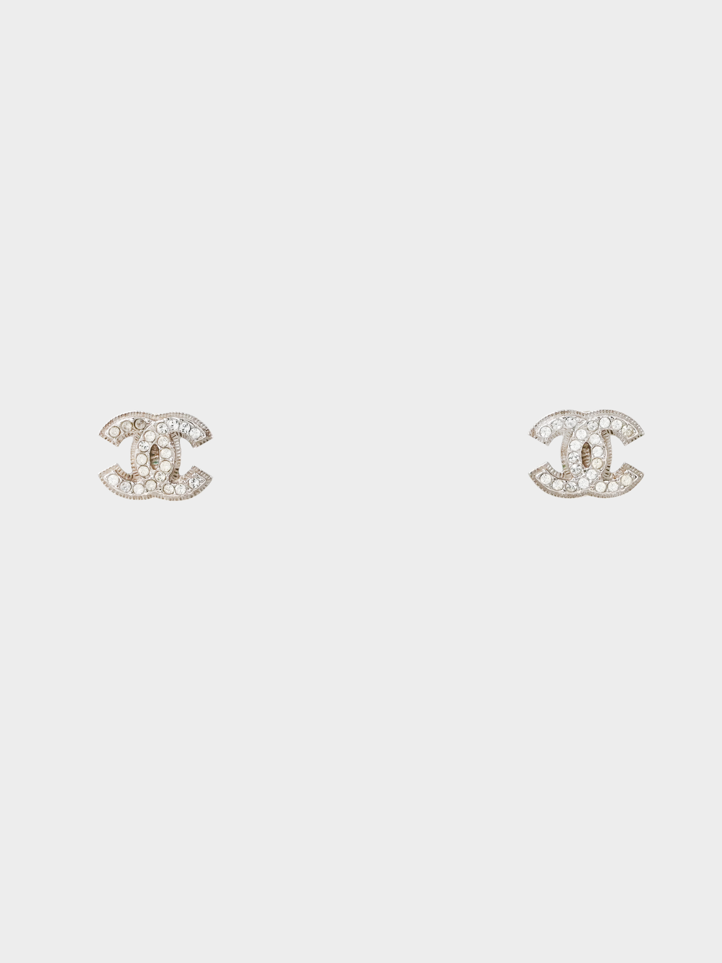 Chanel 2010s Silver Crystal CC Stud Earrings