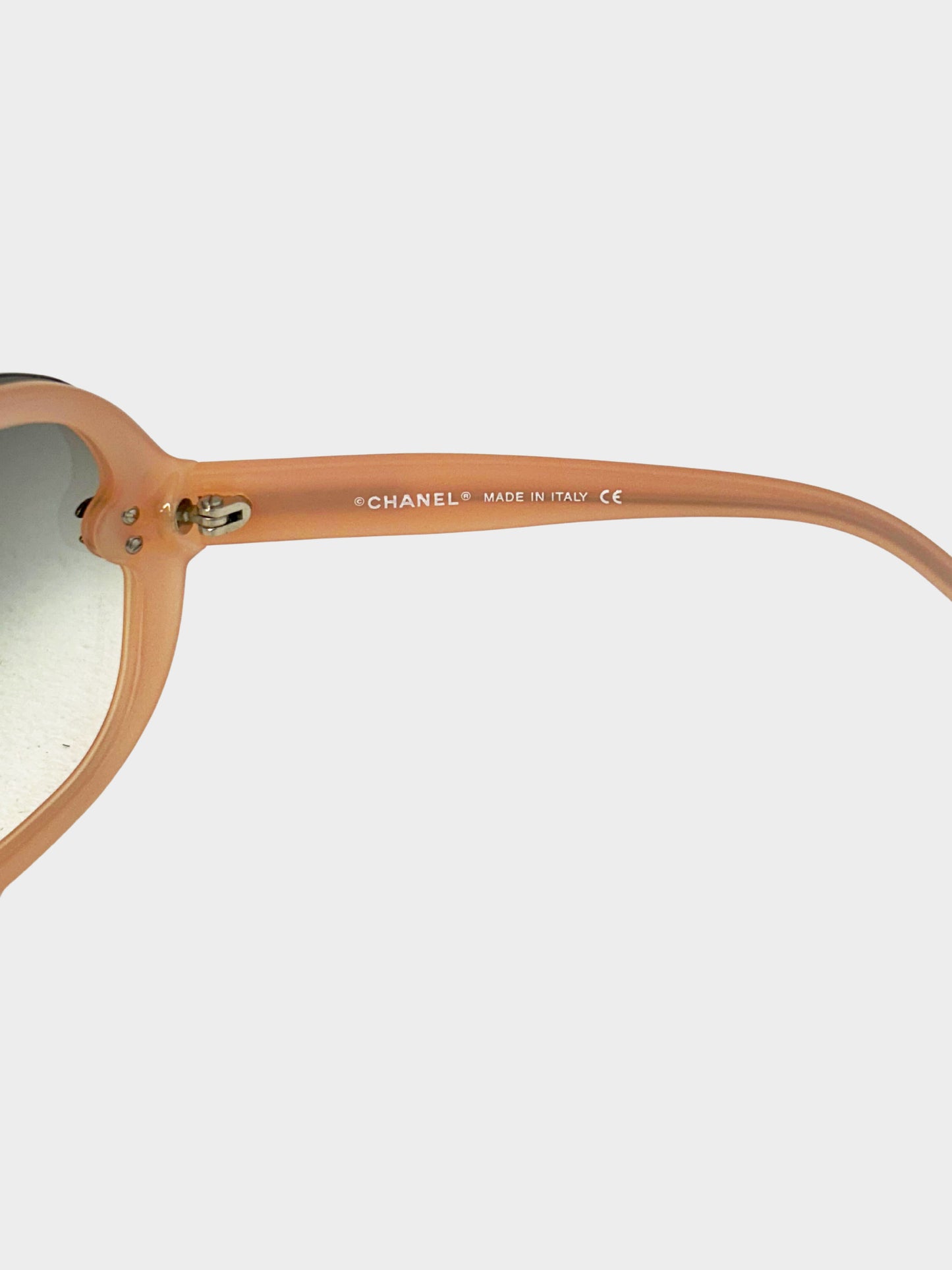 Chanel Early 2000s Pink Frame and Gradient Grey Tinted CC Round Sunglasses
