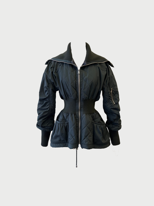 Alexander McQueen 2020s Dark Green Quilted Nylon Peplum Bomber Jacket