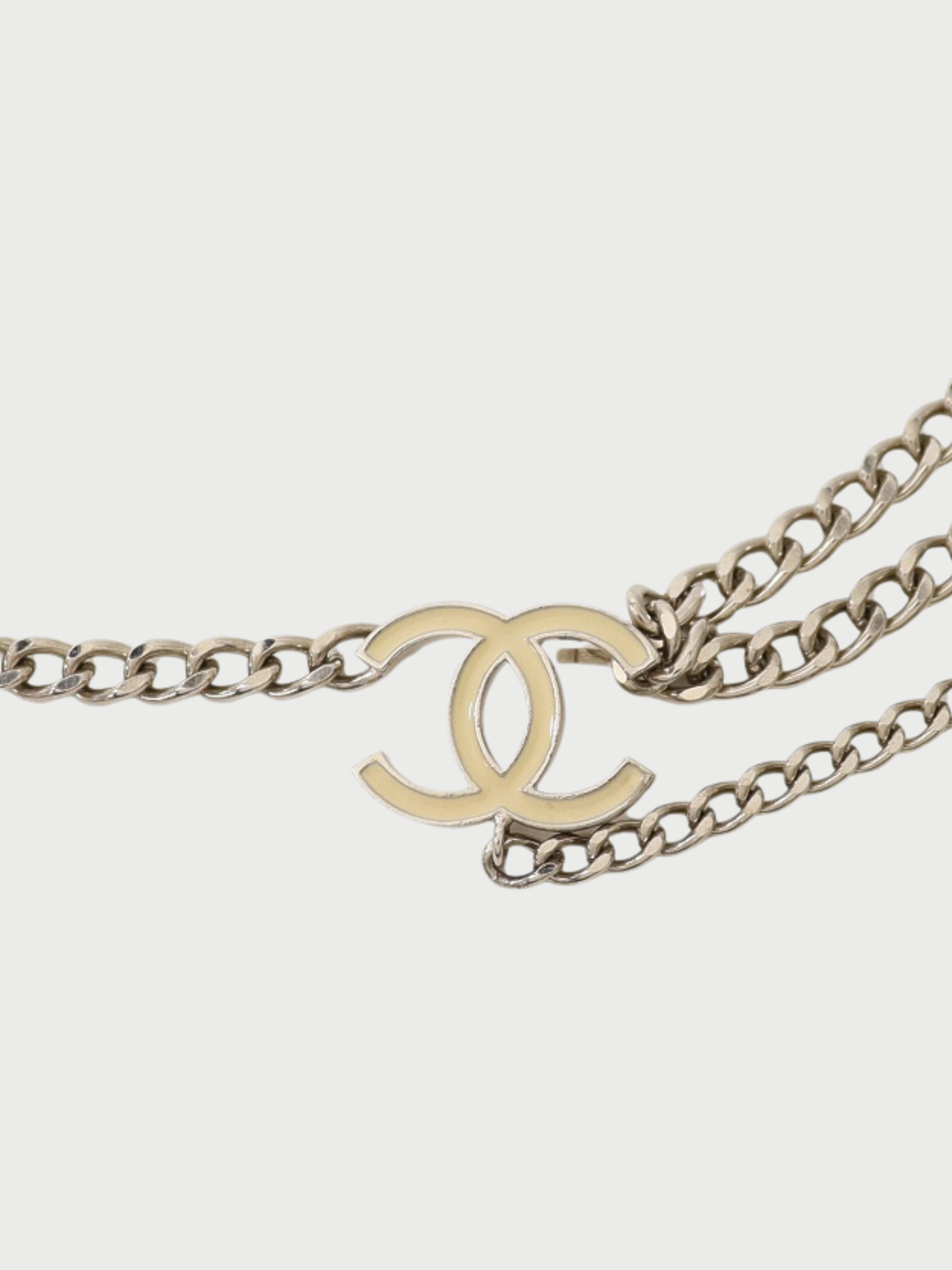Chanel 2000s Silver Ivory Plated Metal Coco Chain Belt