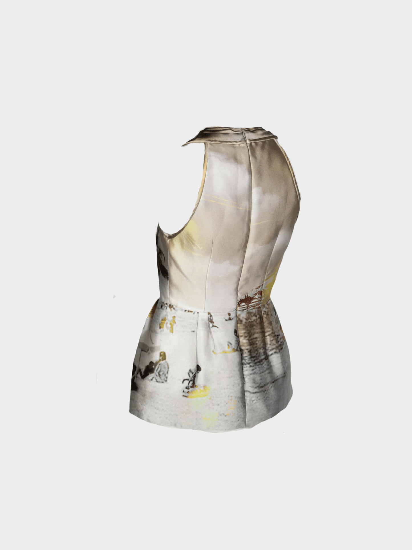 Prada SS 2010 Runway Silk Beach Print Plunge Neck Top