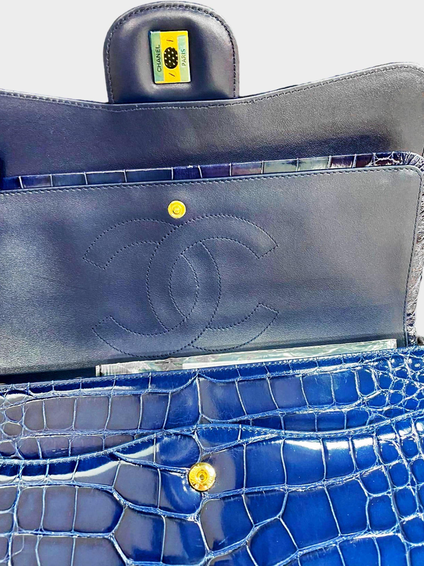 Chanel 2016 Royal Blue Alligator Jumbo Classic Double Flap Bag