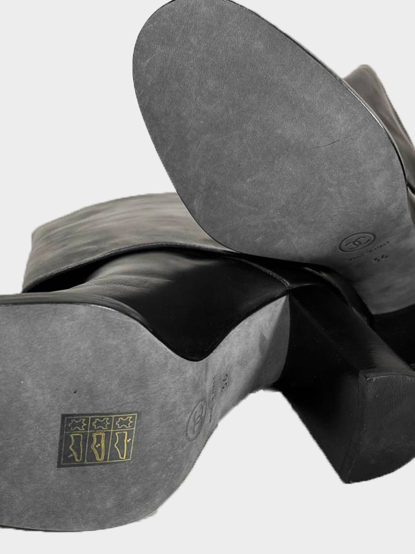 Chanel 2010s Black Leather Fold-over Heeled Short Boots