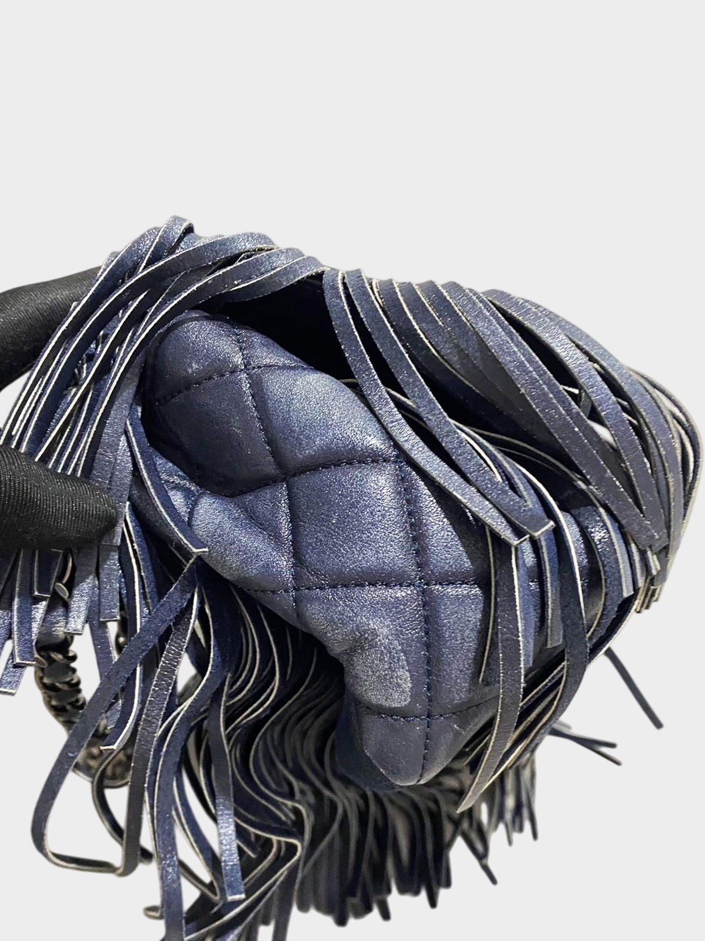 Chanel 2014 Navy Calfskin Leather Paris-Dallas Fringe Flap Bag