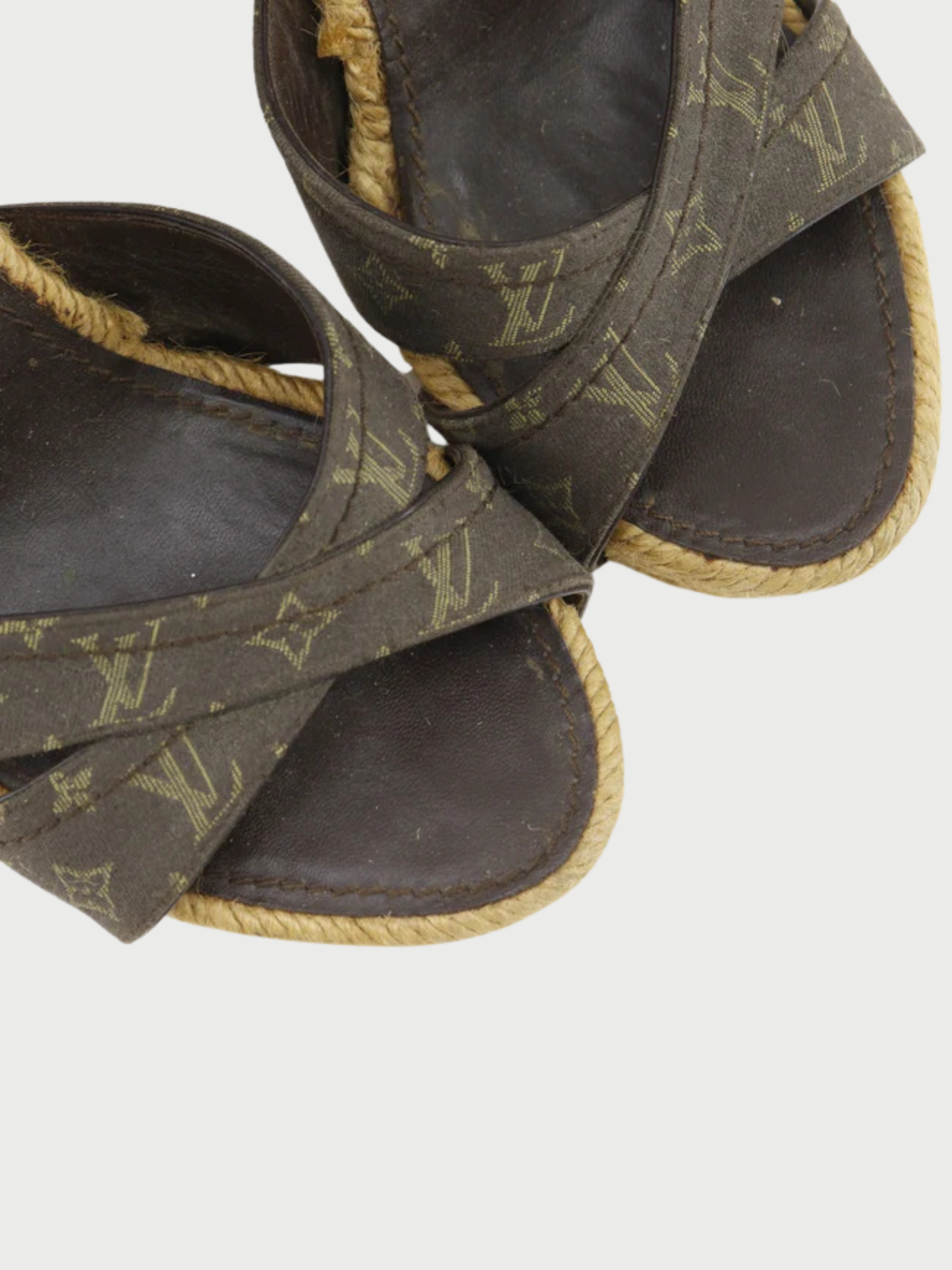 Louis Vuitton 2000s Brown Cotton Monogram Wedge Sandals