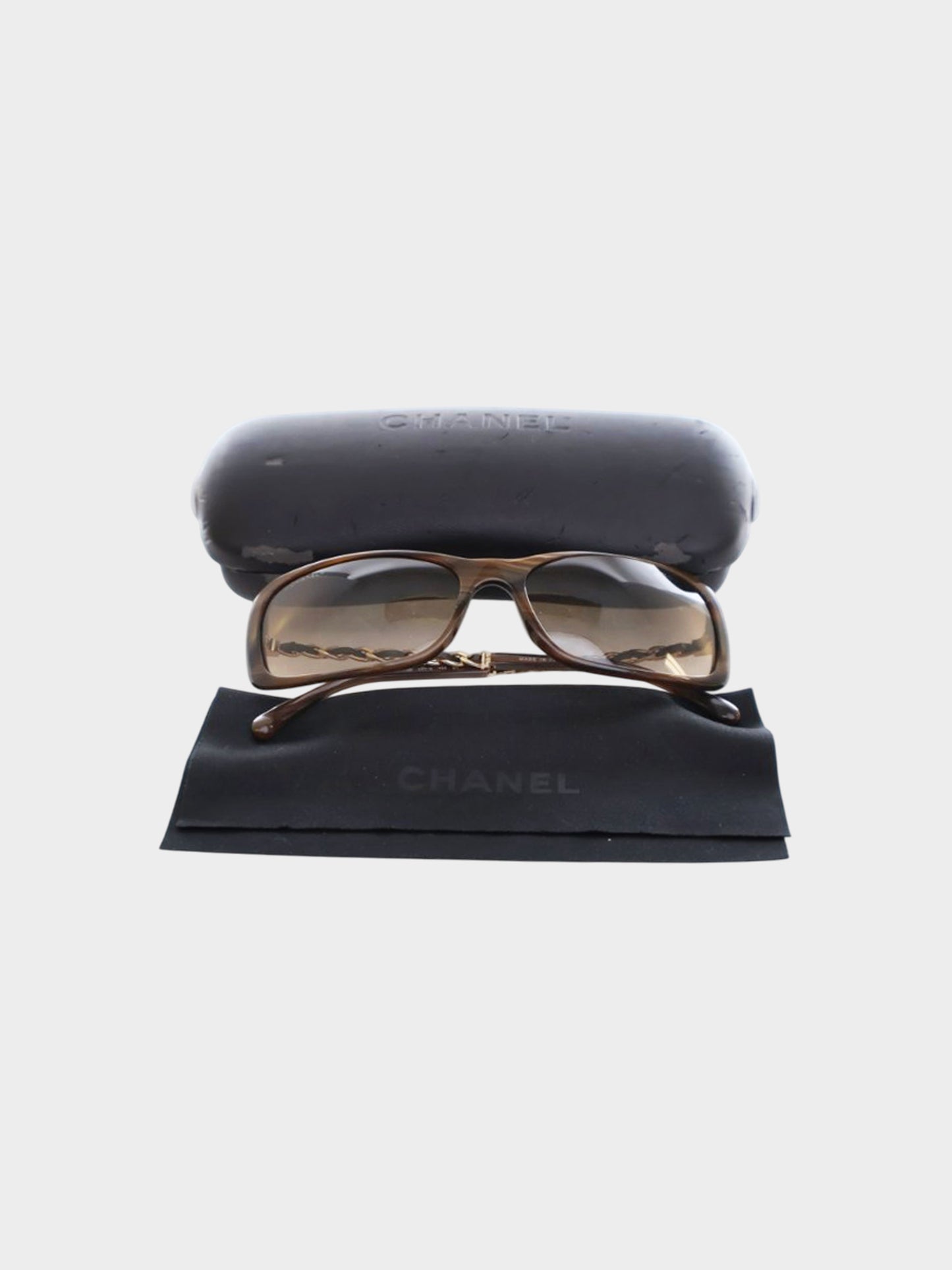 Chanel Early 2010s Brown and Gold Chain Link Sunglasses