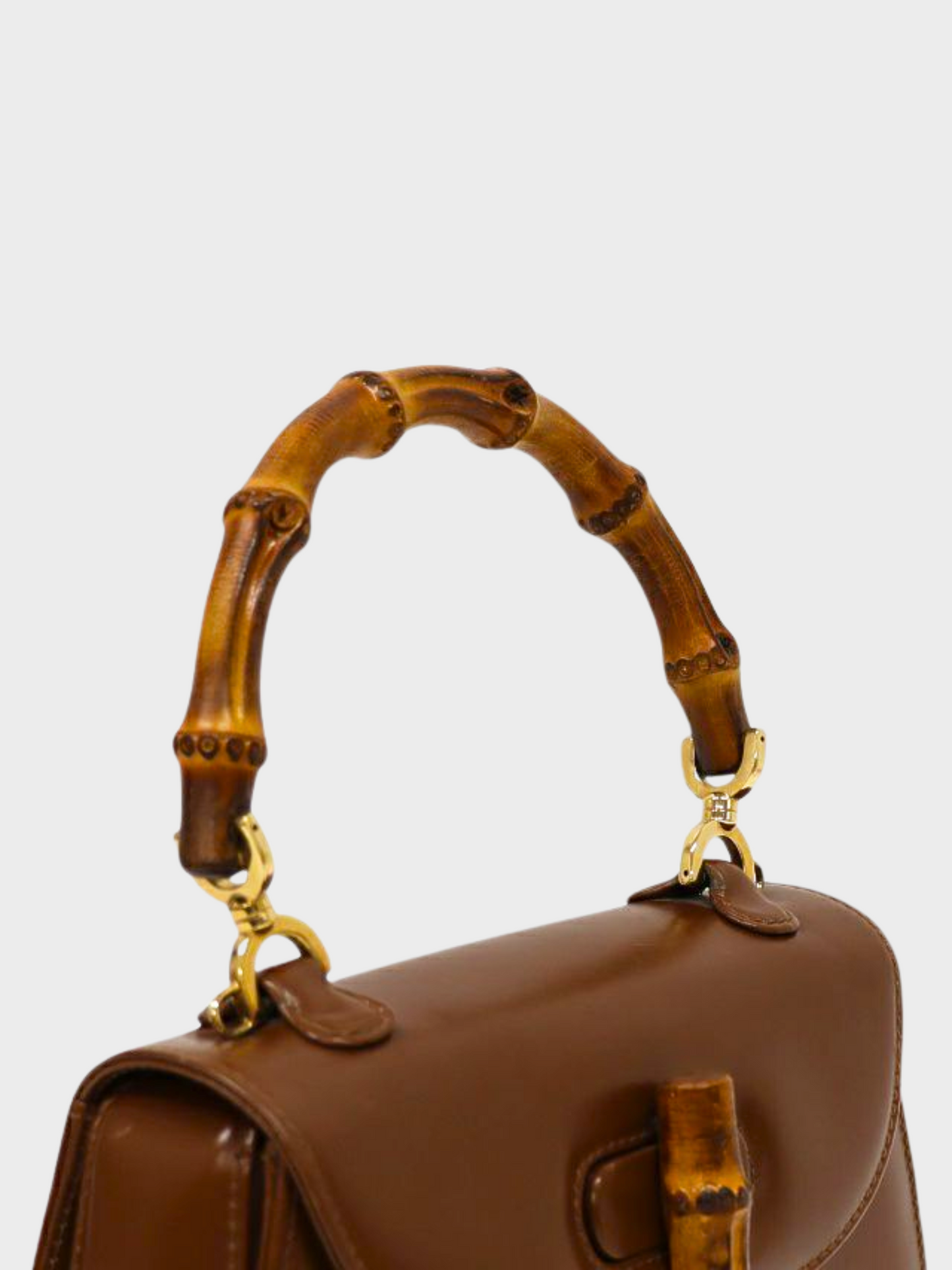 Gucci 1990s Brown Leather Bamboo 1947 Two-Way Bag