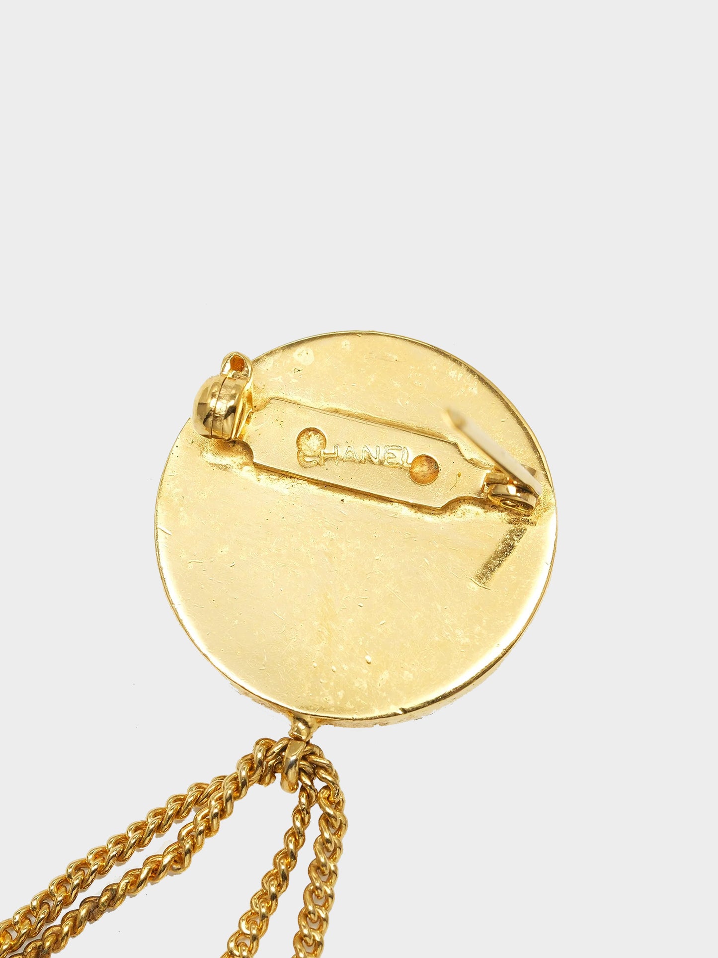 Chanel 1990s Gold CC Coin and Quilted Flap Brooch