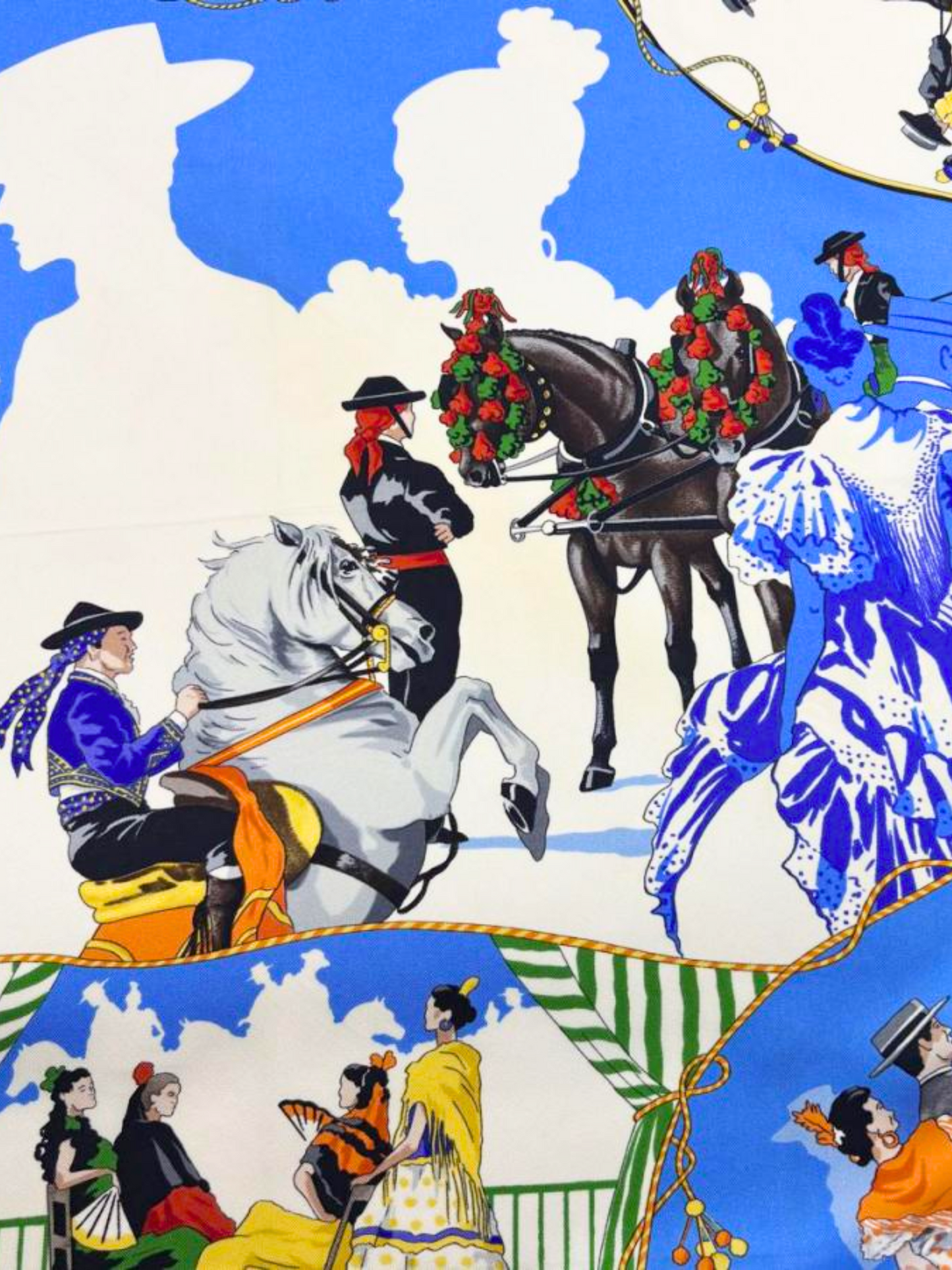 Hermès 2000s Blue Feria de Sevilla Carre 90 Silk Scarf