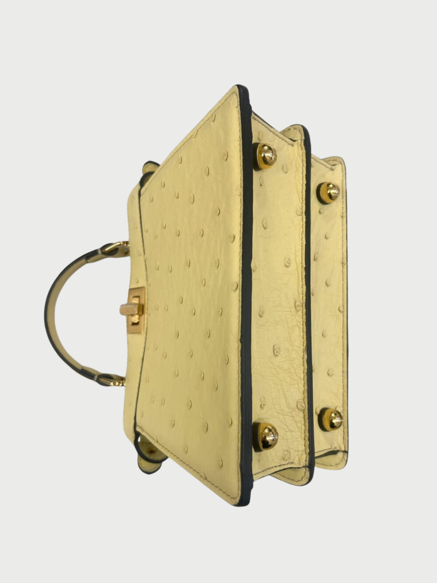 Fendi 2020s Pale Yellow Ostrich Leather Peekaboo ISeeU Petite Bag