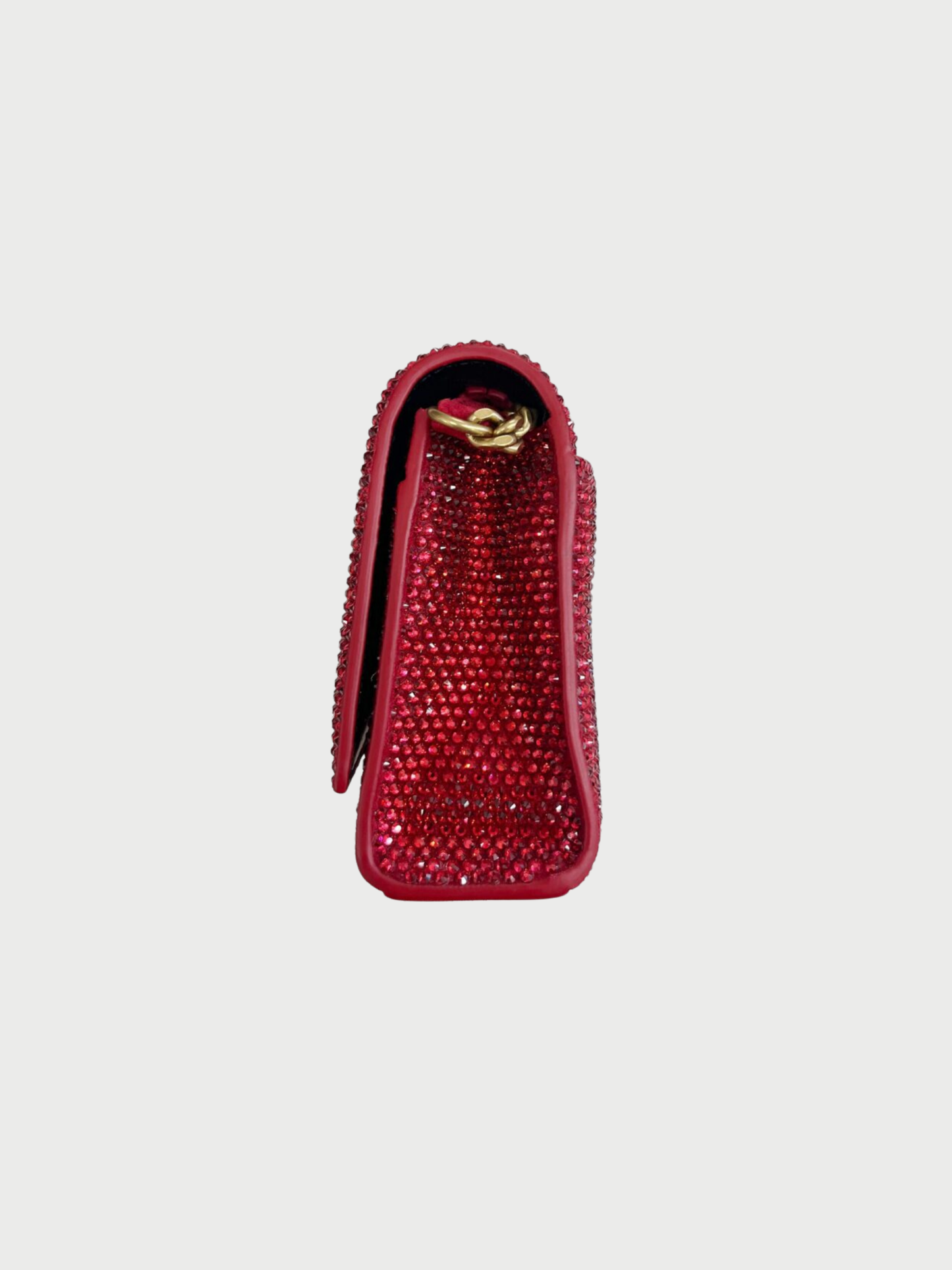 Balenciaga 2020s Red Crystal Suede Hourglass Wallet on Chain