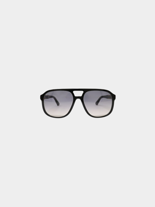 Gucci 2000s Black Gold Plastic Logo Sunglasses