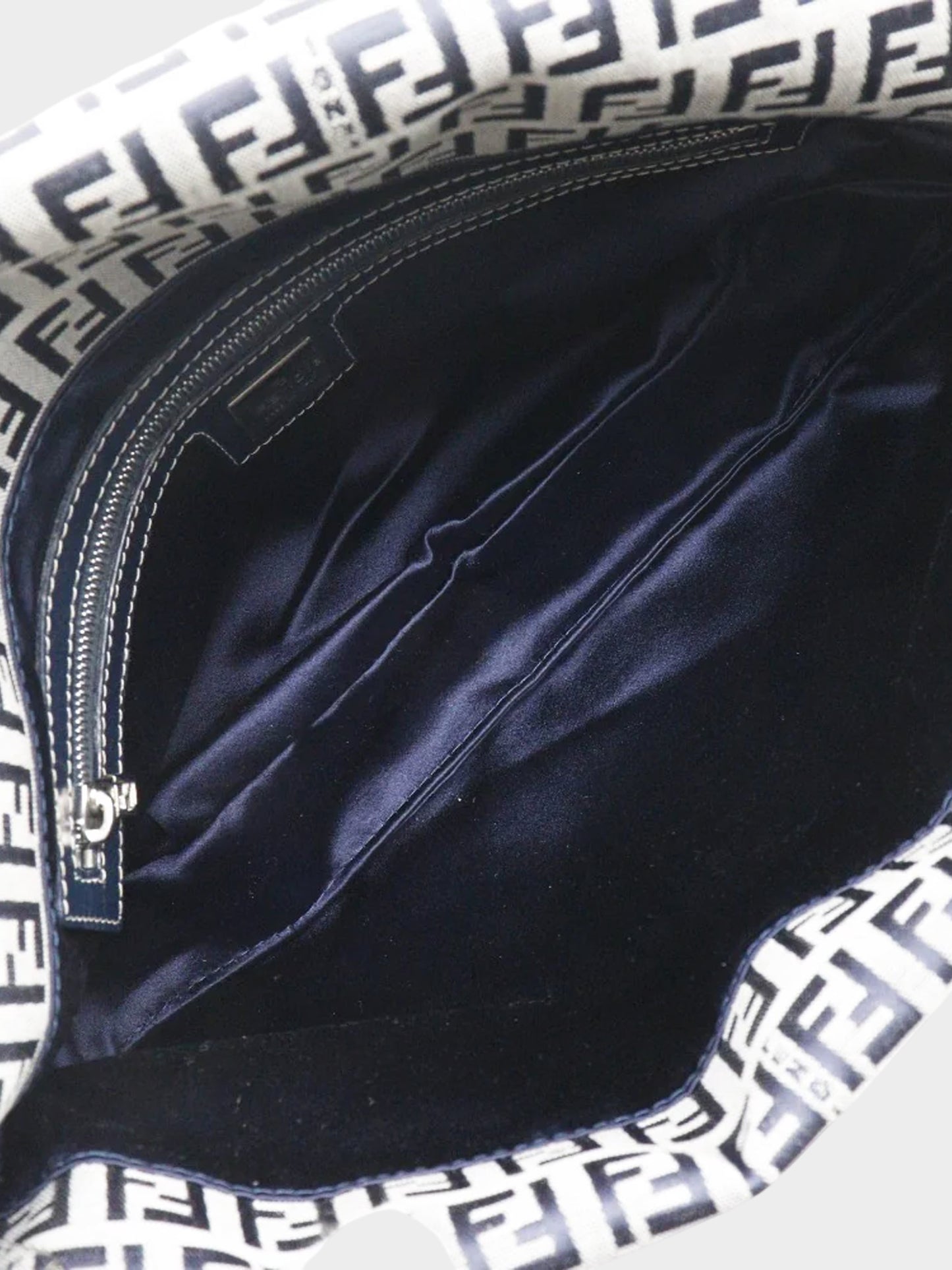 Fendi 2000s Navy and Grey Canvas Zucchino Shoulder Bag