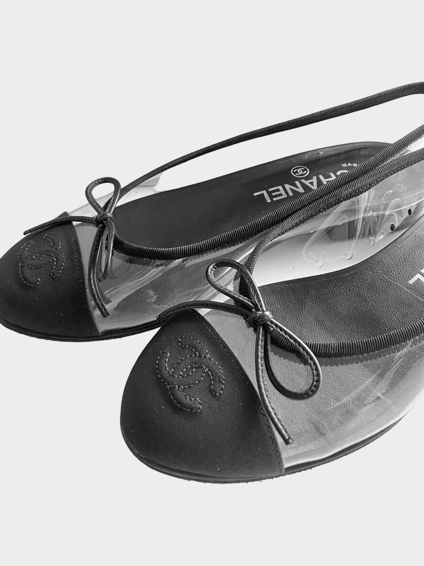 Chanel SS 2018 Black and Transparent PVC Bow and CC Ballerina Flats