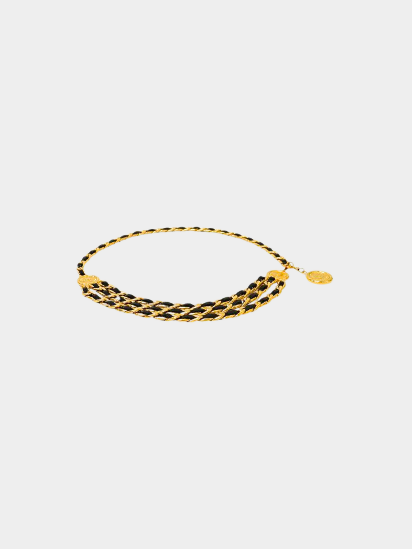 Chanel 2010s Gold Matelasse Black Leather Chain Belt
