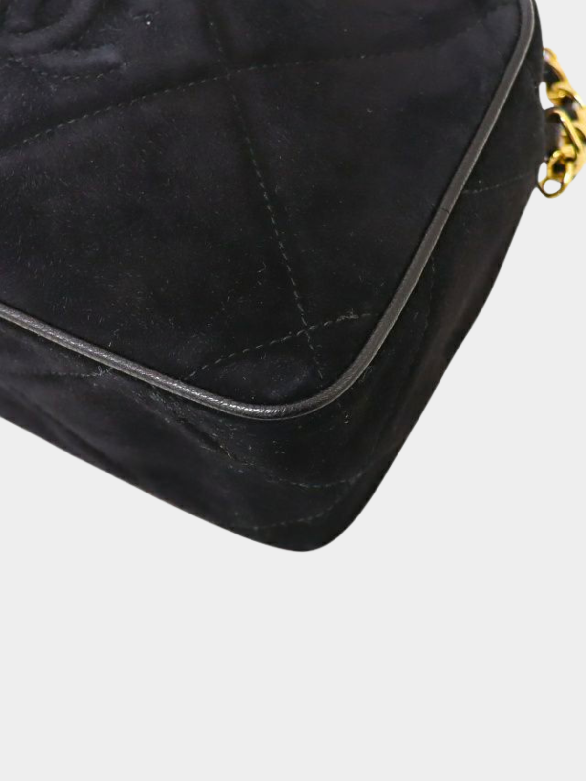 Chanel 1980s Black Suede Lambskin Matelassé Chain Shoulder Bag with Tassel