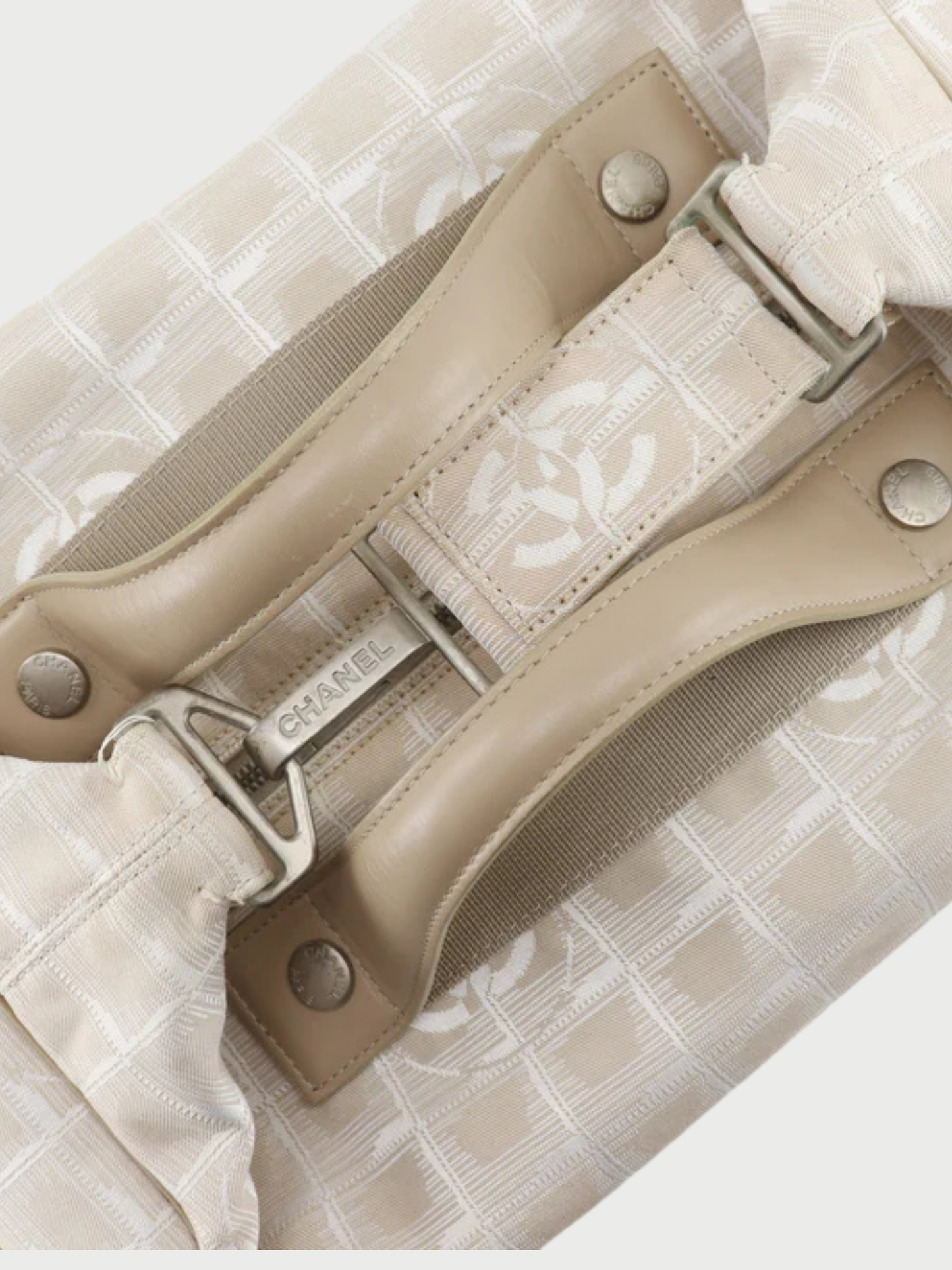 Chanel 2000s Beige Nylon Canvas New Travel Line Boston Bag