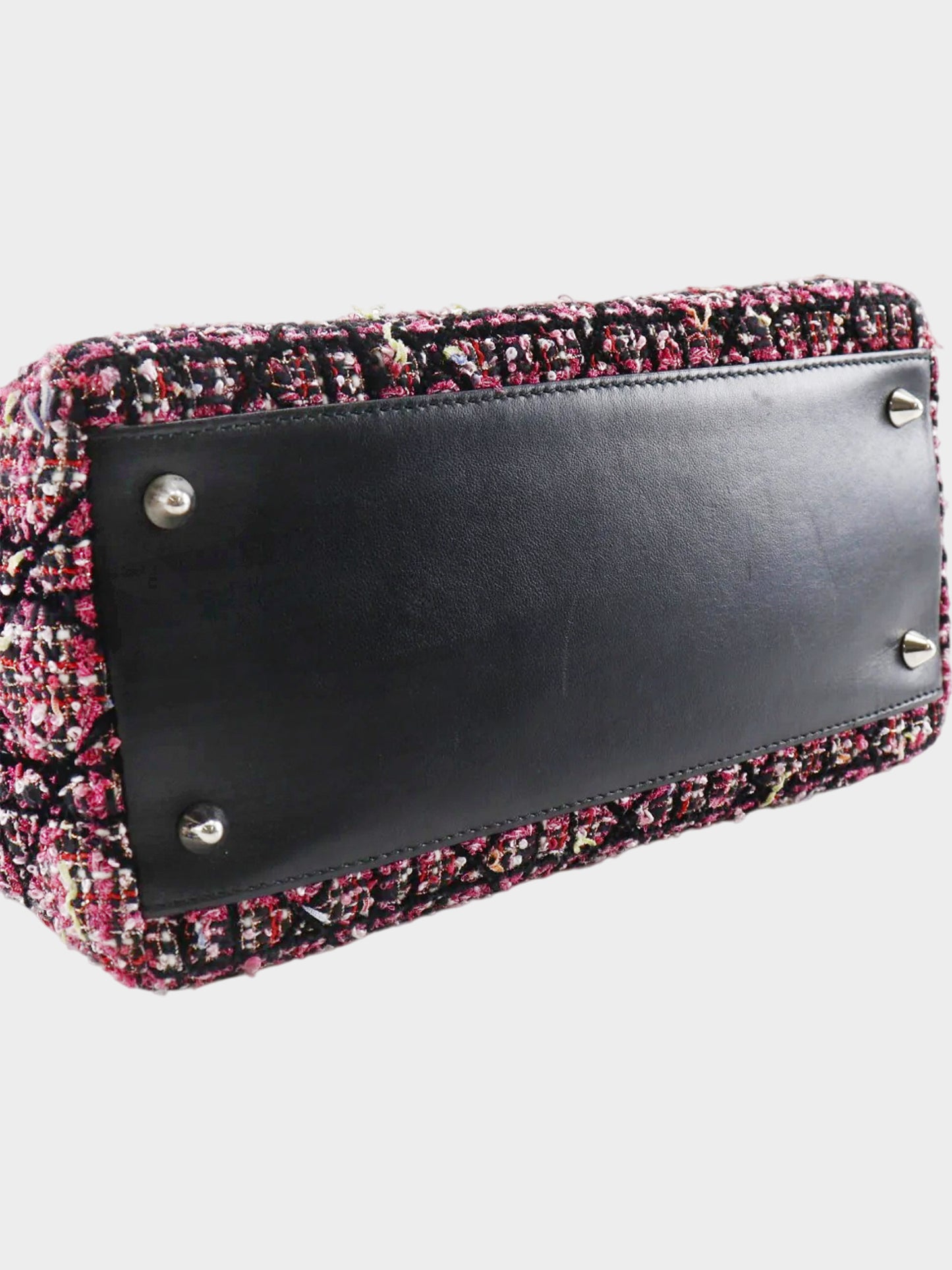 Christian Dior 2011 Pink and Black Tweed Cannage Lady Dior Handbag