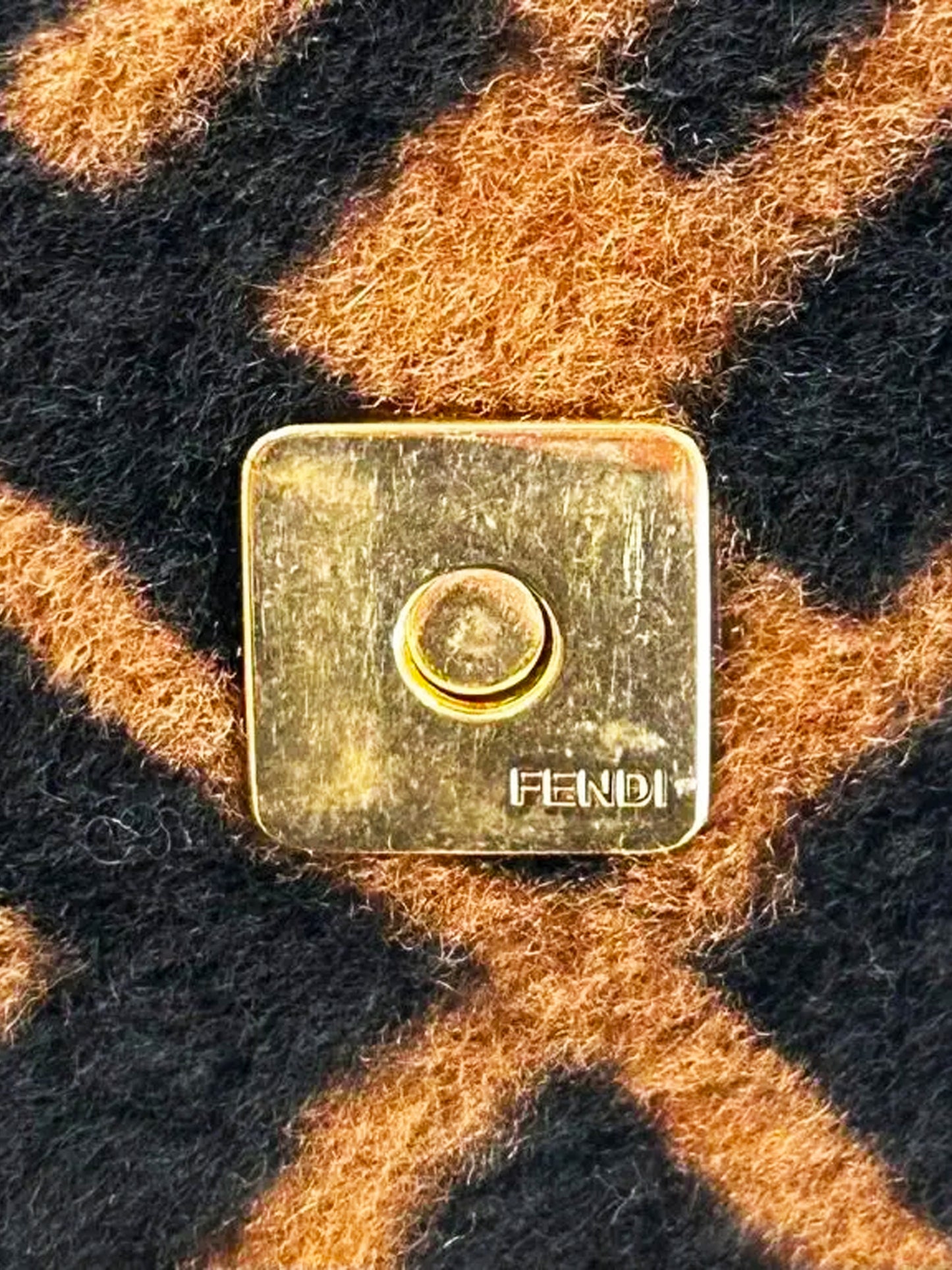 Fendi 2020s Brown Zucca Print Sheepskin Baguette