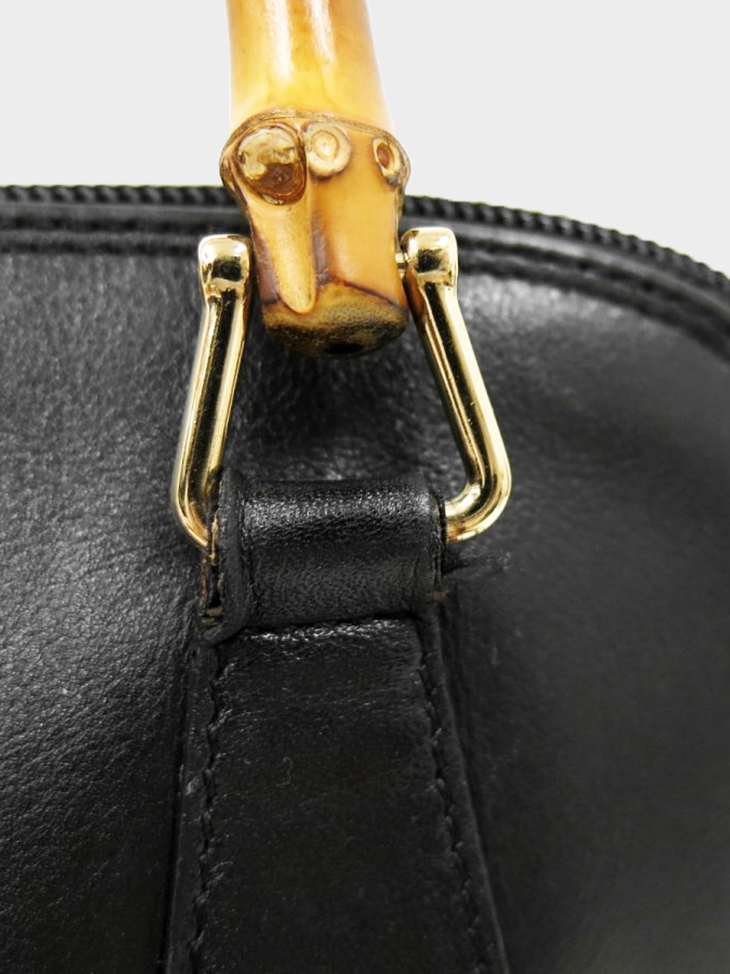 Gucci 1990s Black Leather Bamboo Top Handle Bag