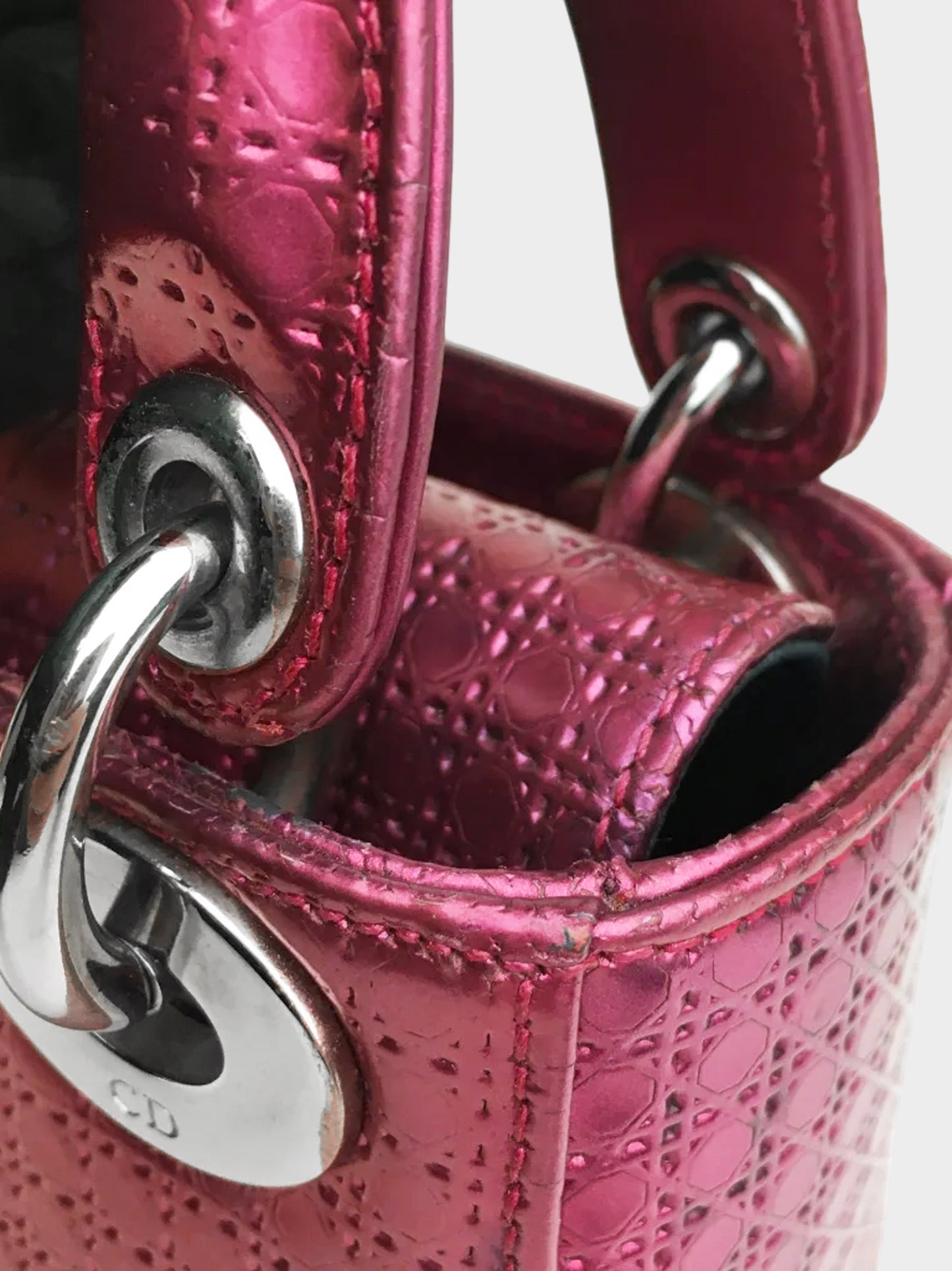 Christian Dior 2016 Metallic Pink Patent Leather Mini Lady Dior 2-Way Hand Bag