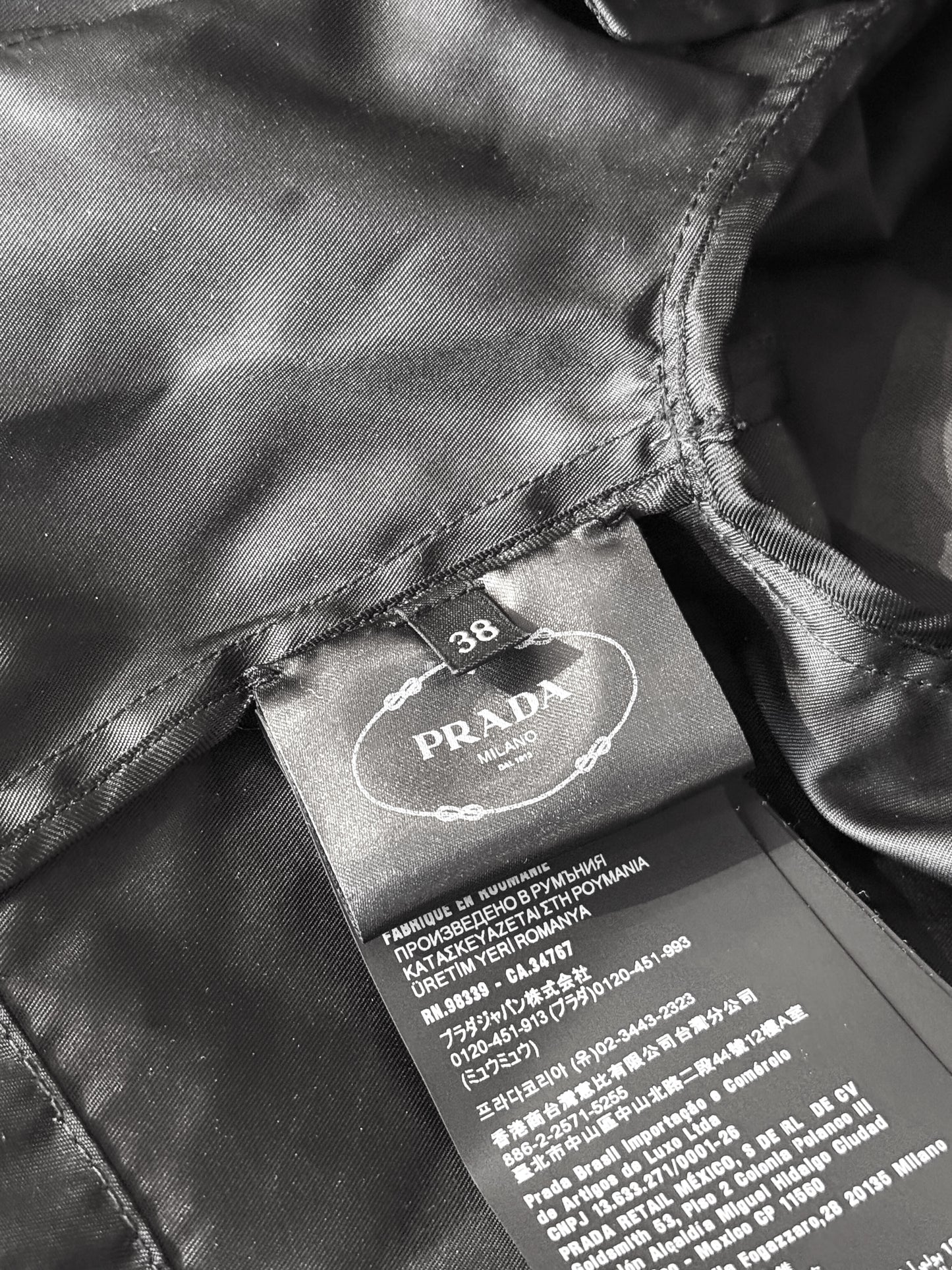 Prada 2023 Black Re-Nylon and Brown Leather Cropped Jacket and Skirt Set