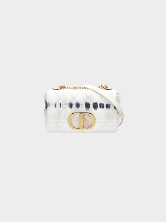 Christian Dior 2020s Cream Blue Denim Cannage Small Caro Bag