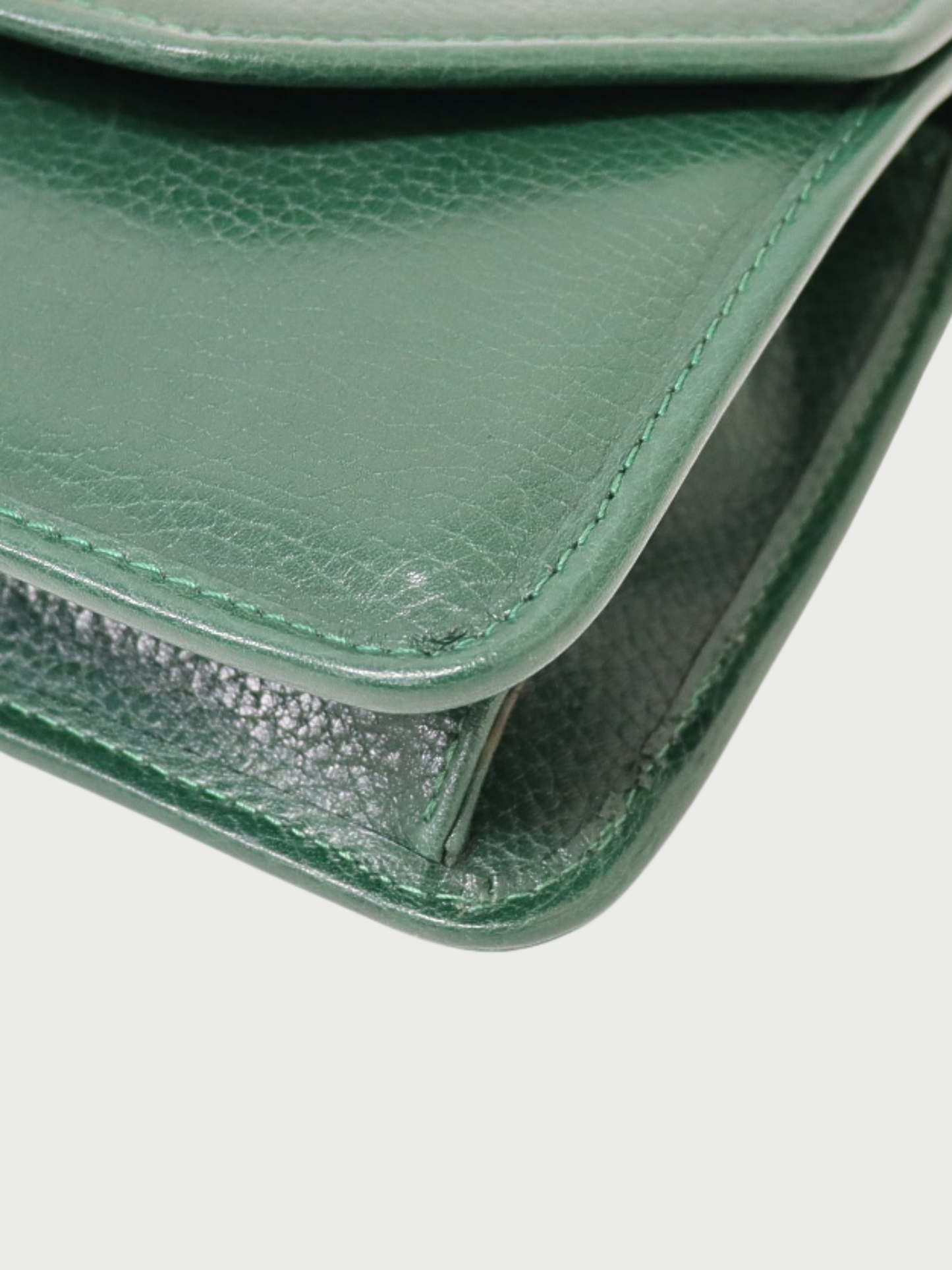 Celine 2000s Green Leather Gancini Hardware 2Way Bag