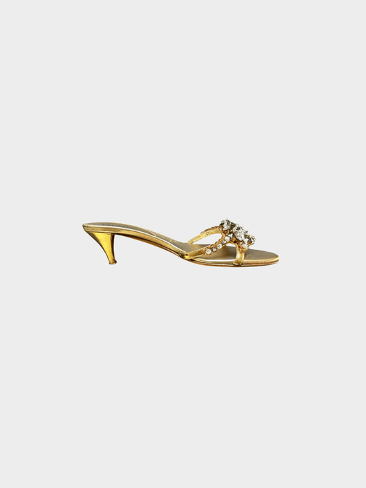 Prada 2000s Crystal Embedded Golden Mule Heels