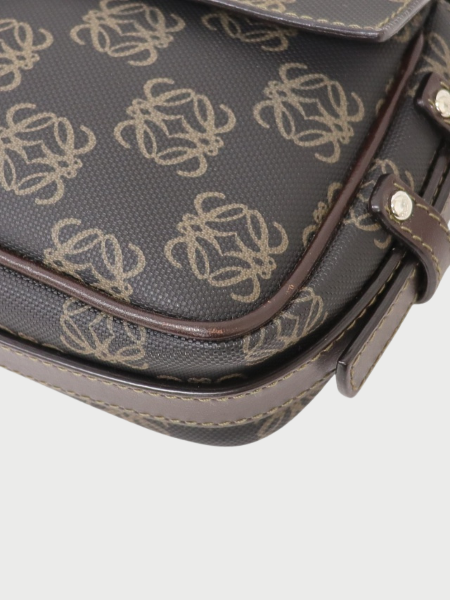 Loewe 2000s Brown Black Leather PVC Anagram Shoulder Bag