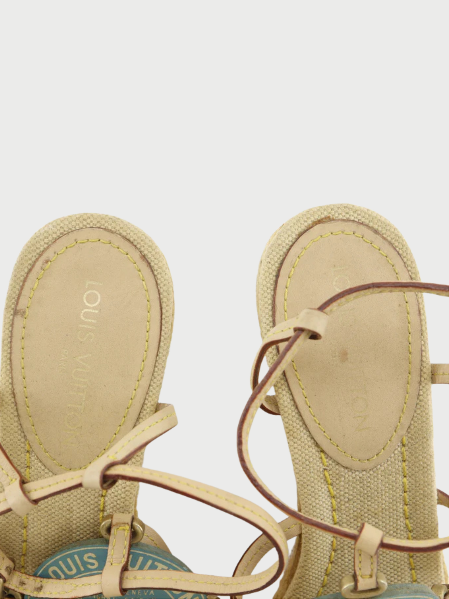 Louis Vuitton 2000s Beige Hemp Trunks & Bag Wedge Sandals
