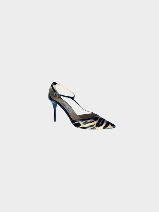 Jimmy Choo 2000s Beige Pony Hair Tiger Print Heels
