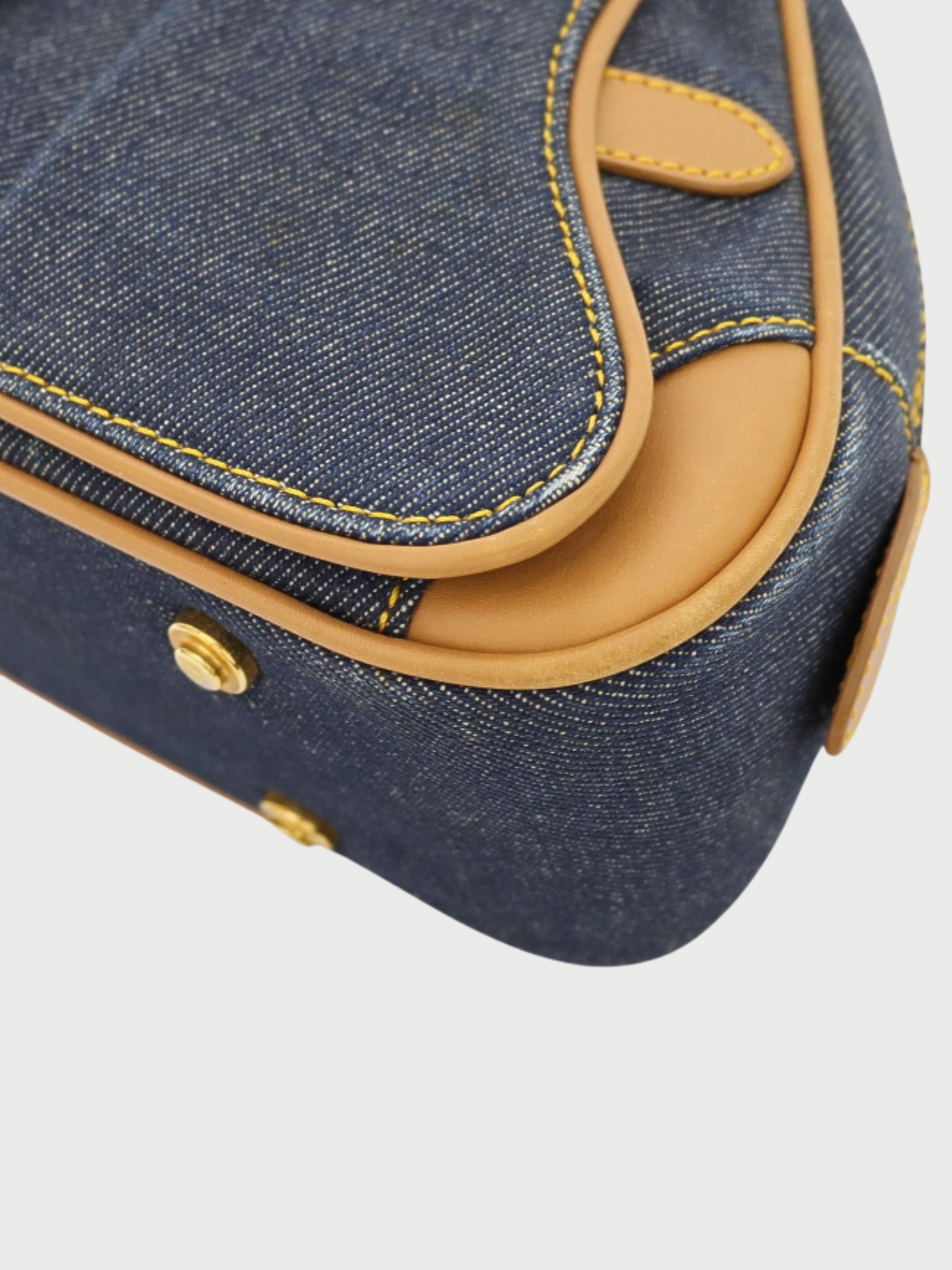 Christian Dior 2000s Indigo Beige Denim Leather Saddle Double Handbag