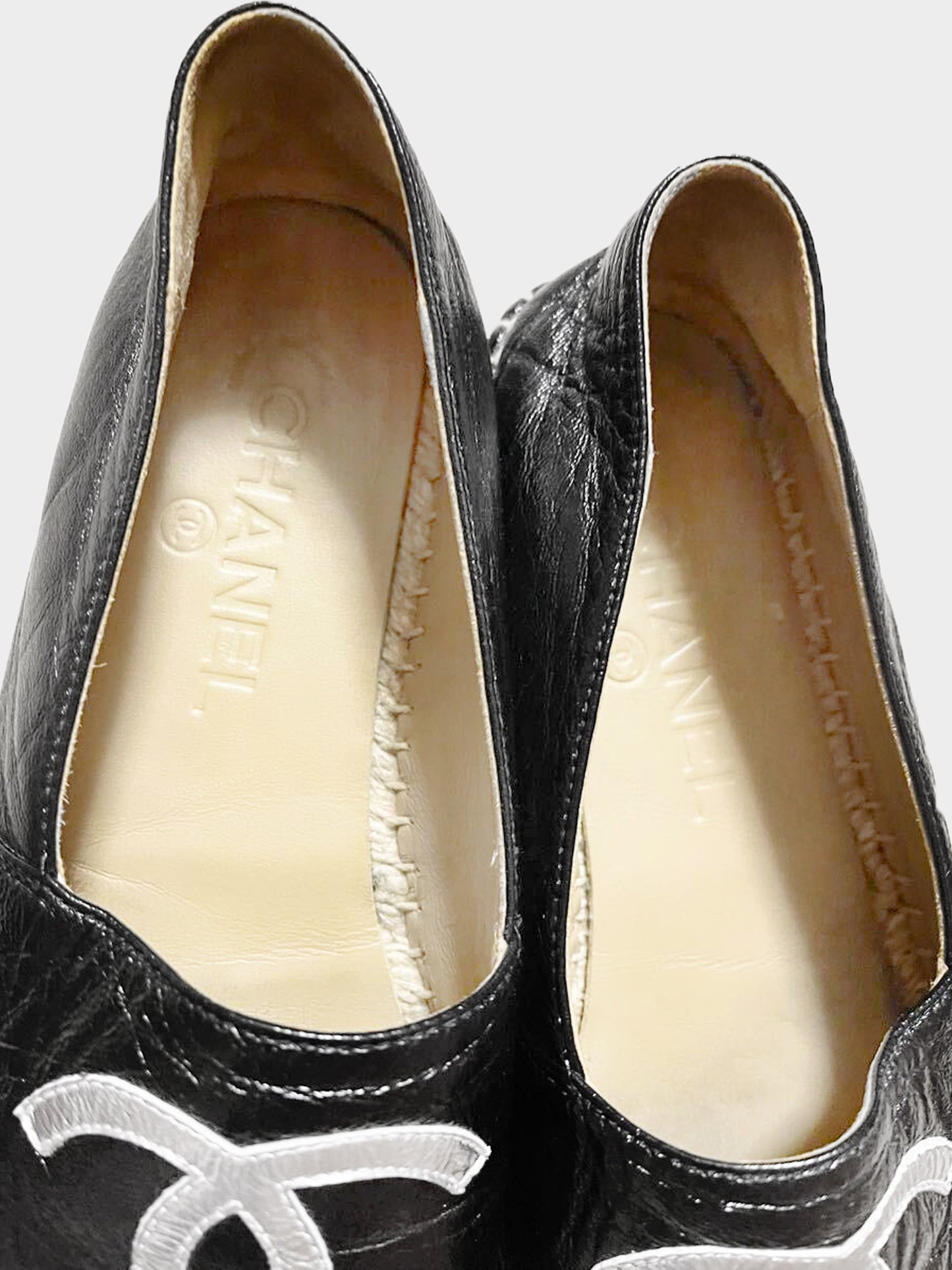 Chanel 2010s Black Leather and Raffia Espadrilles
